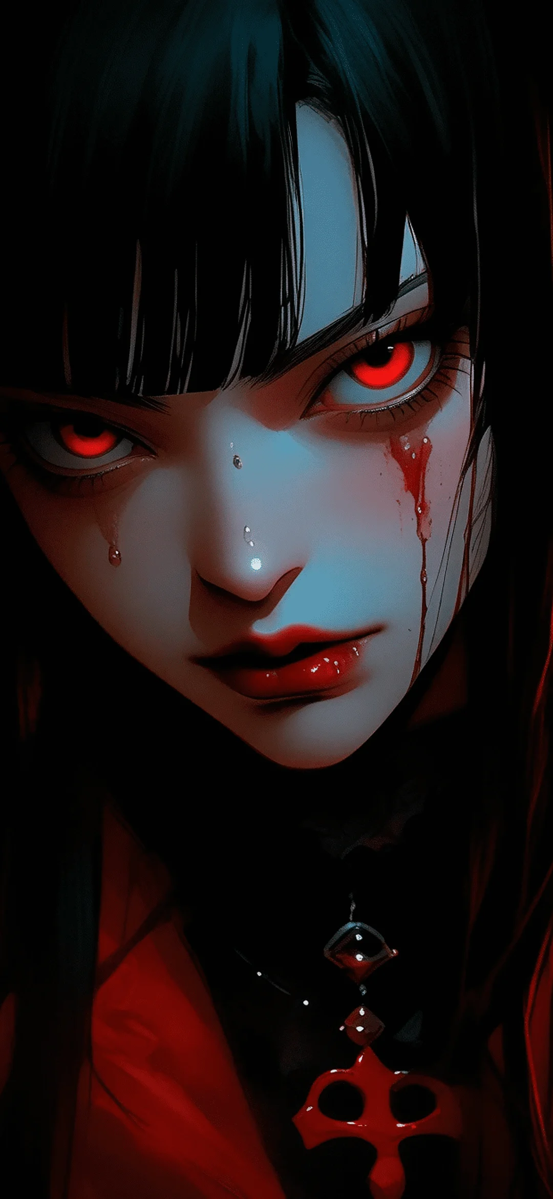 Anime girl portrait with blood