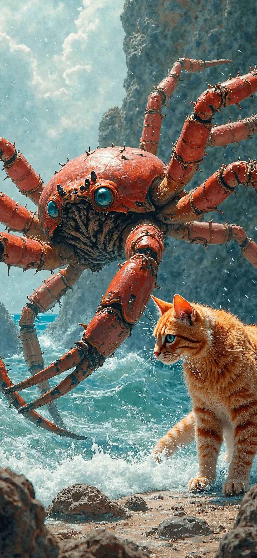 A huge crayfish with a cat