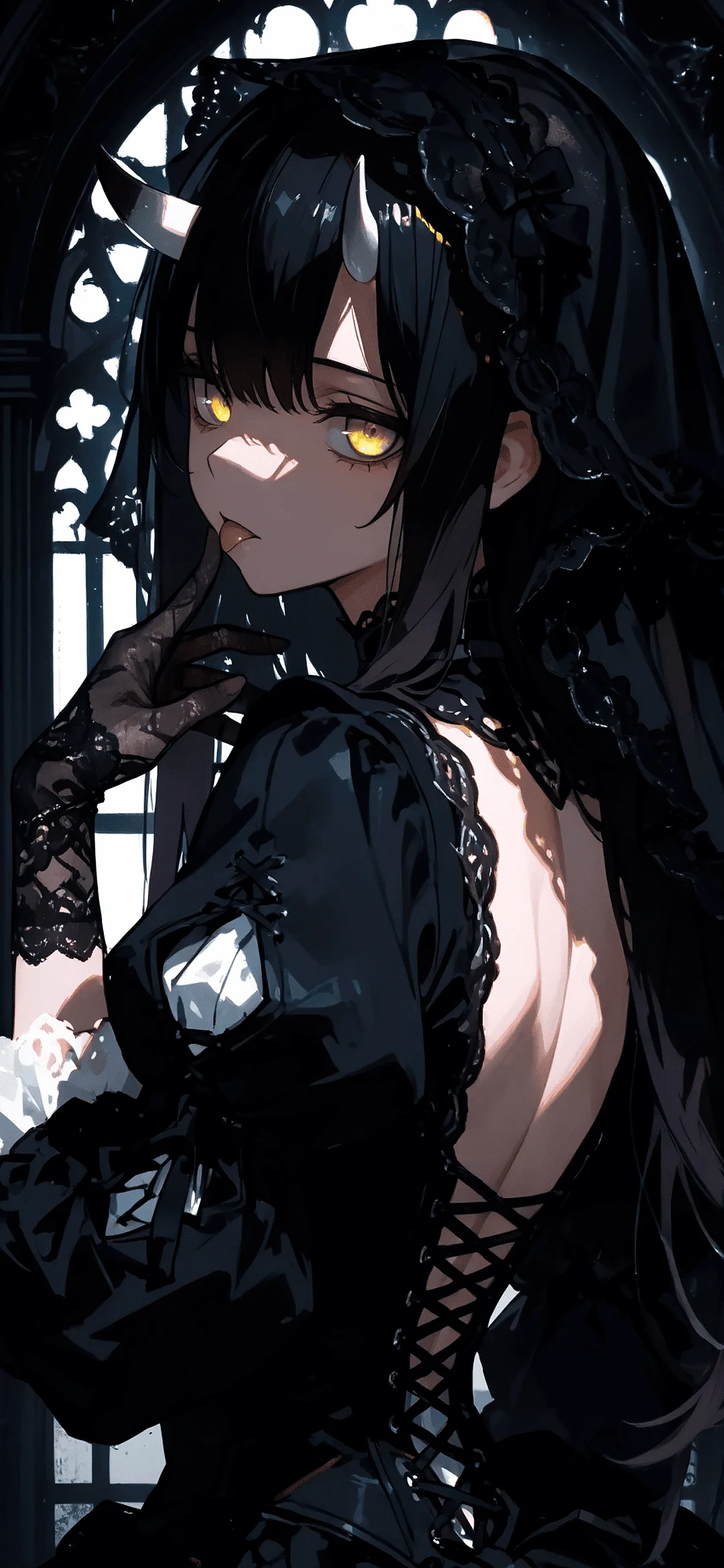 Anime girl in a black dress