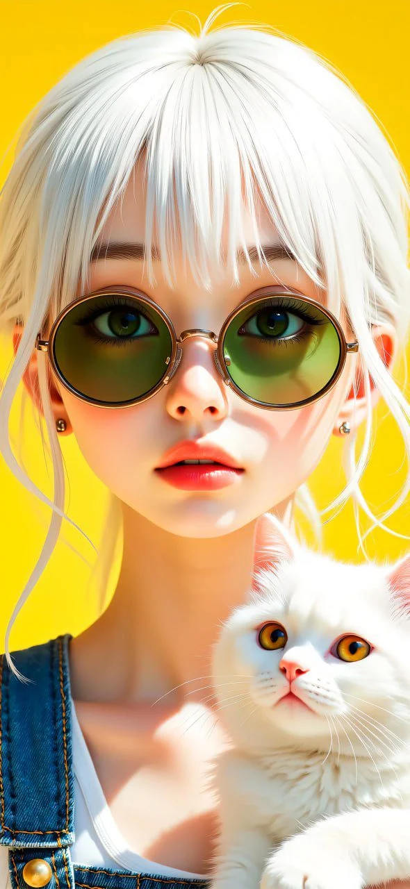 Anime girl with a white cat