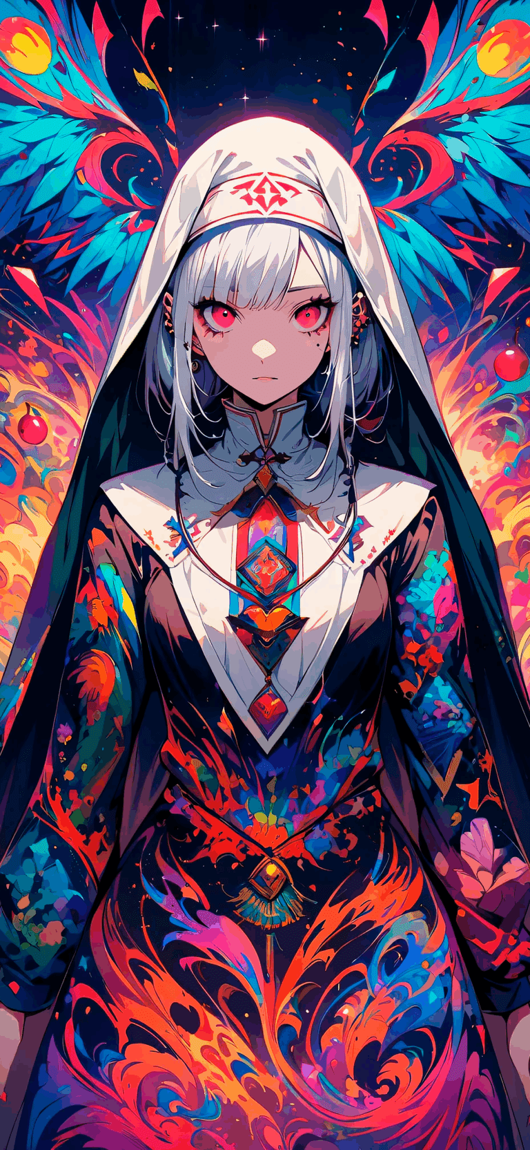 Anime woman with multi-colored aura