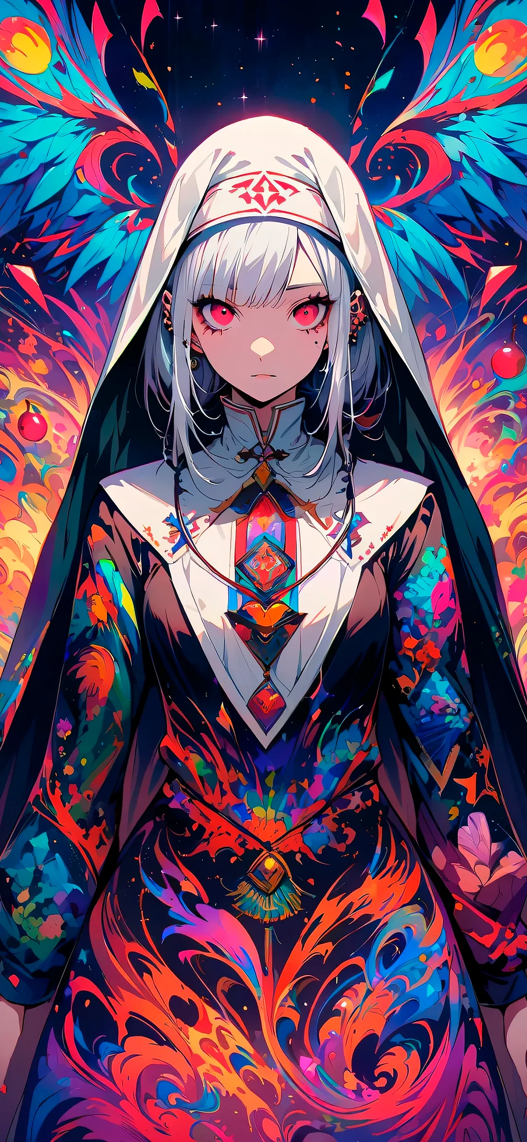 Anime woman with multi-colored aura