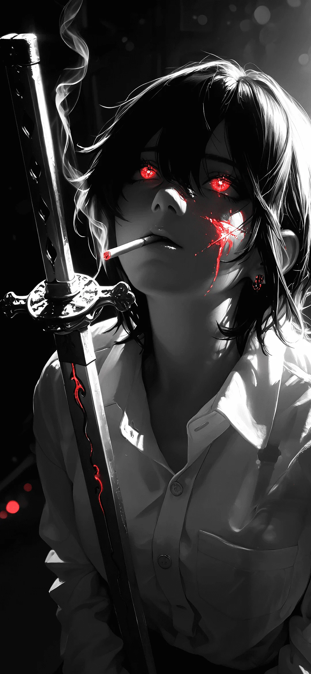 Anime woman with sword blood