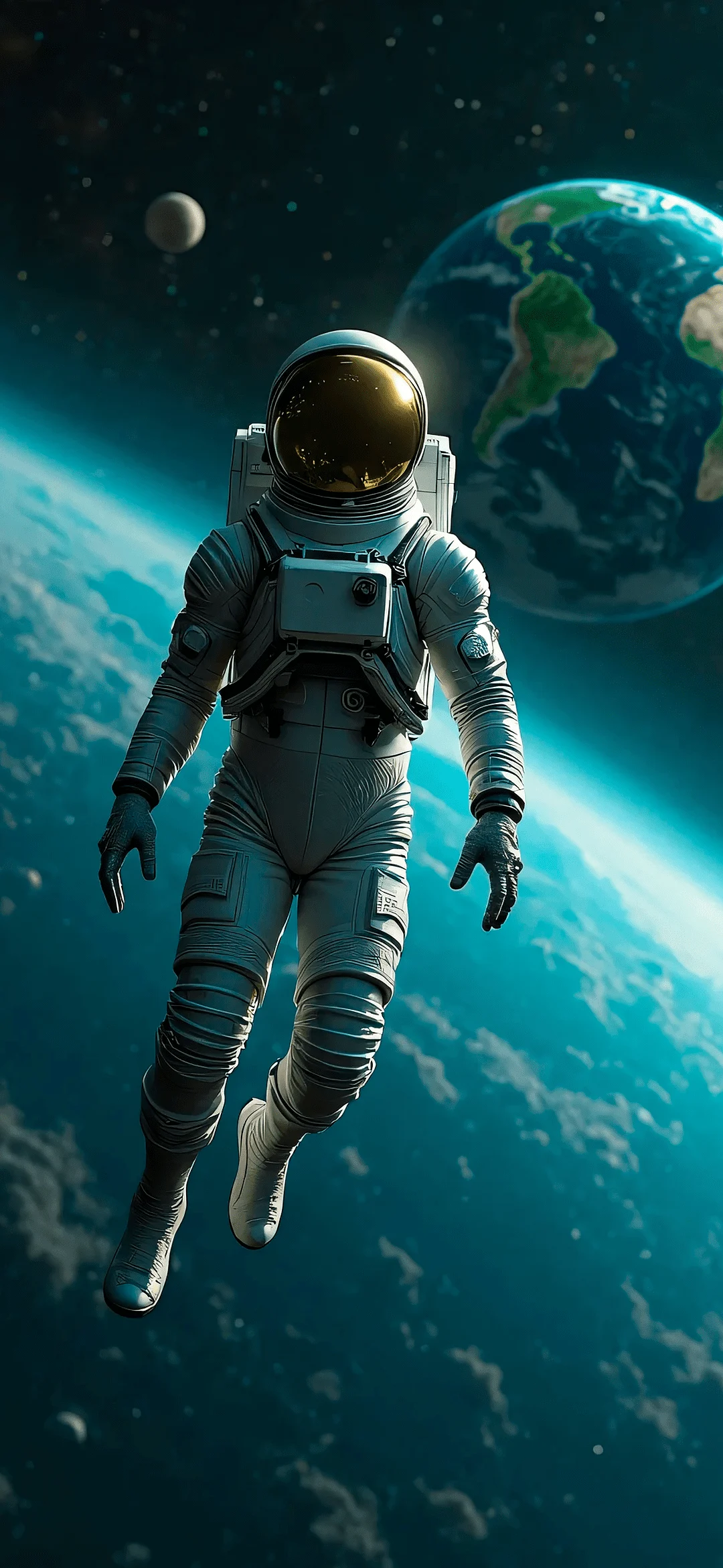 An astronaut in space overlooking Earth