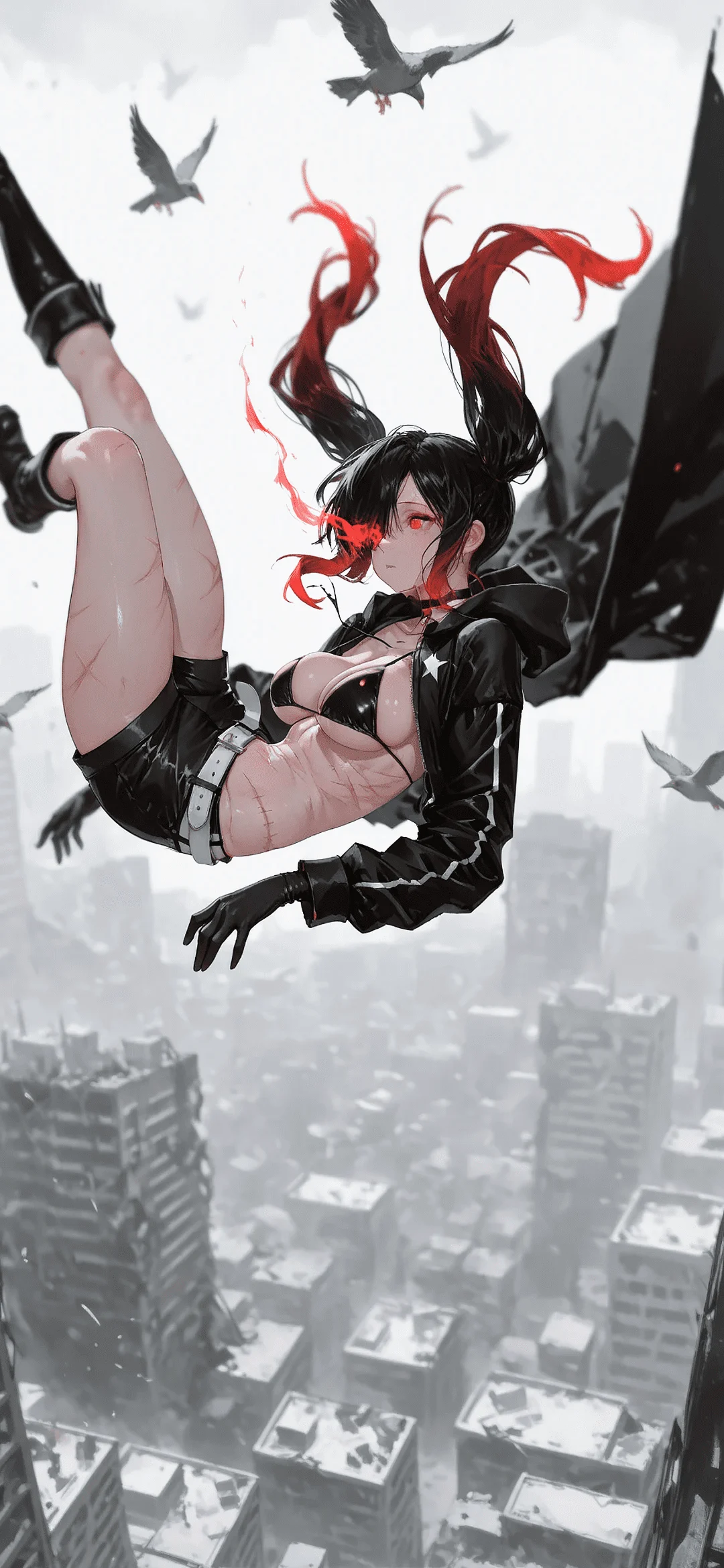 Anime girl falls from a roof