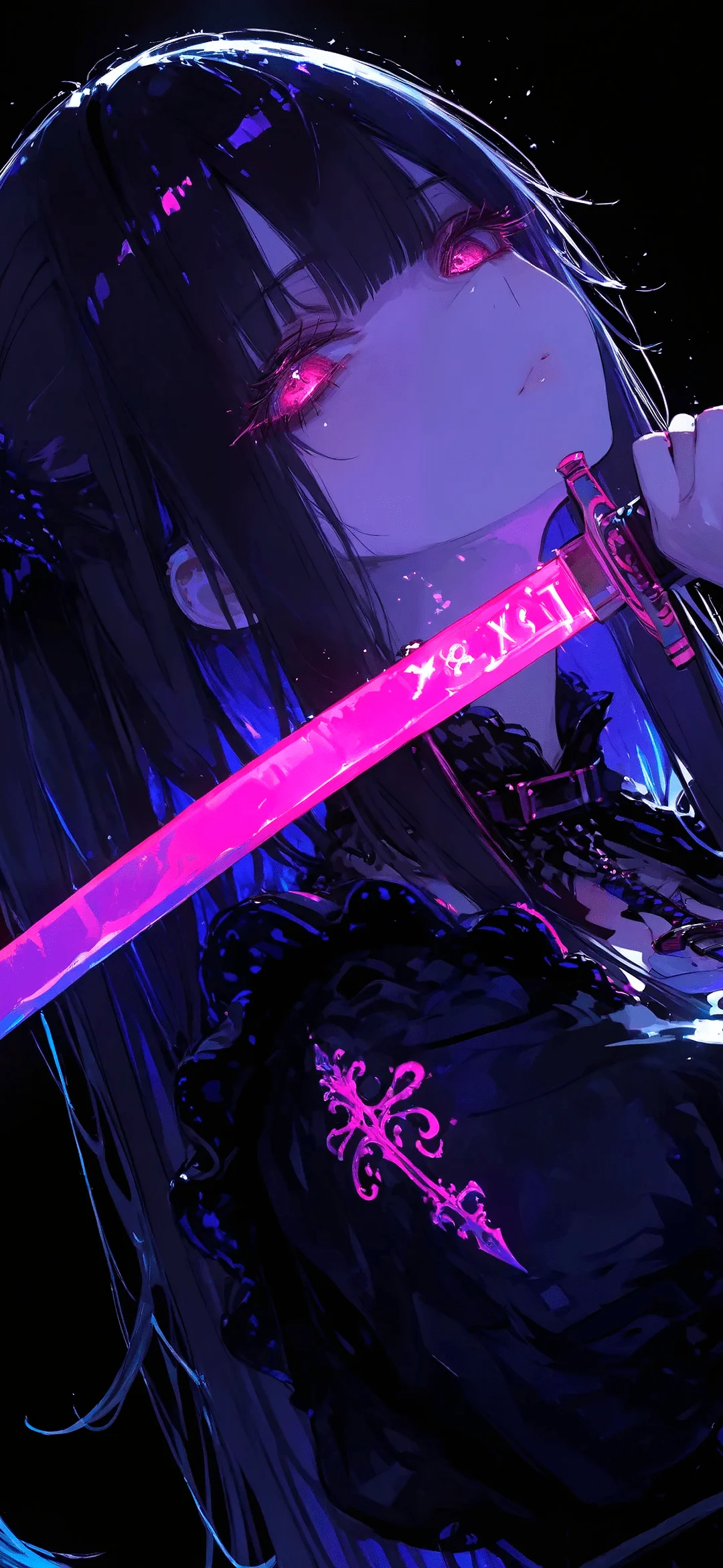 Anime girl in a purple robe and a sword