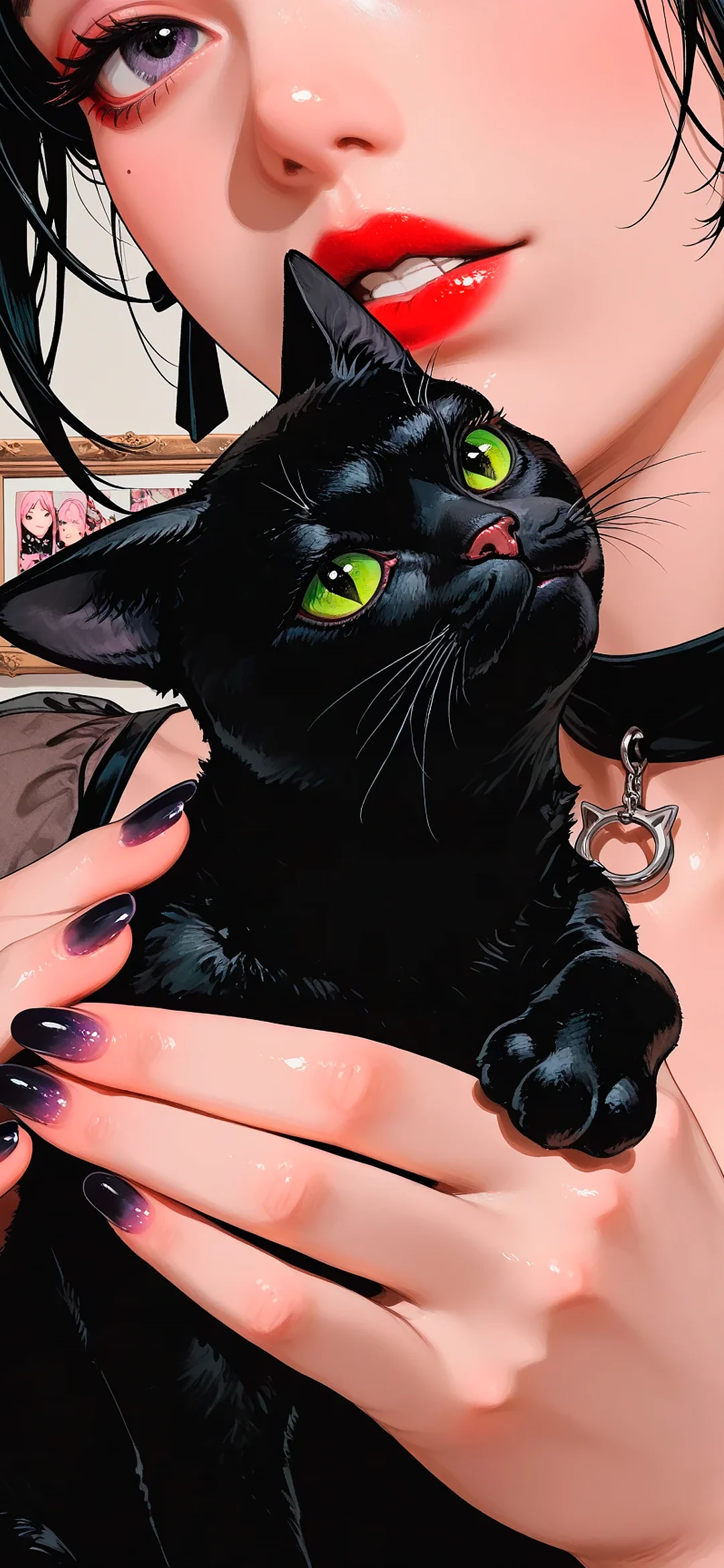 Anime girl with a black cat