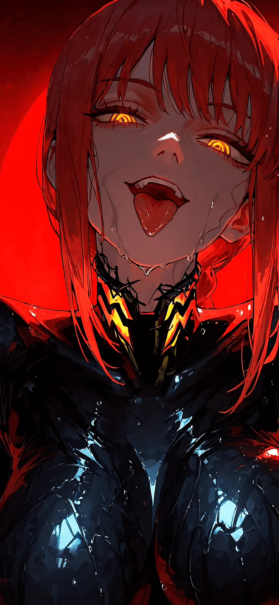 Anime girl with red hair and latex