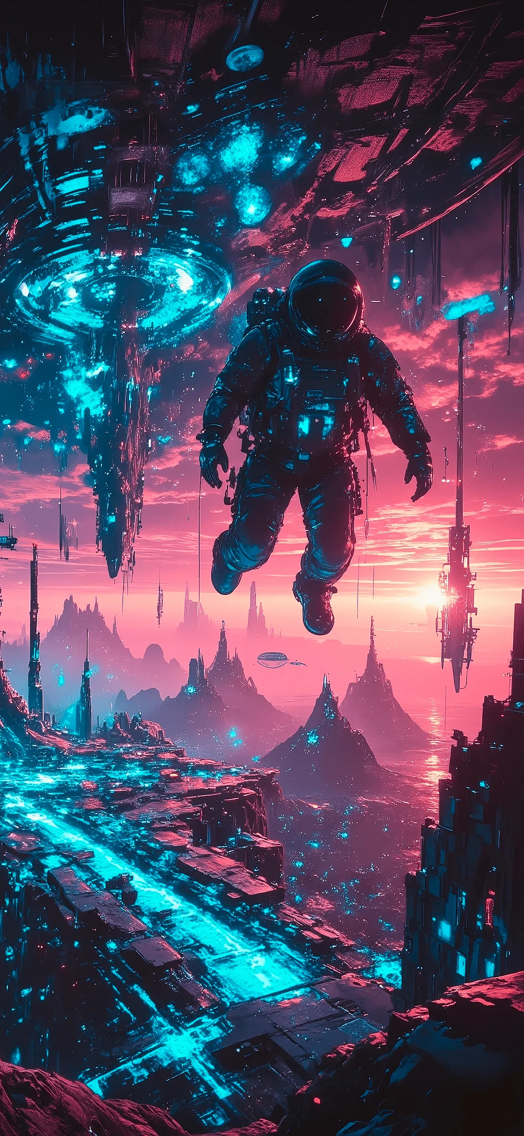Cyberpunk astronaut in space wallpaper