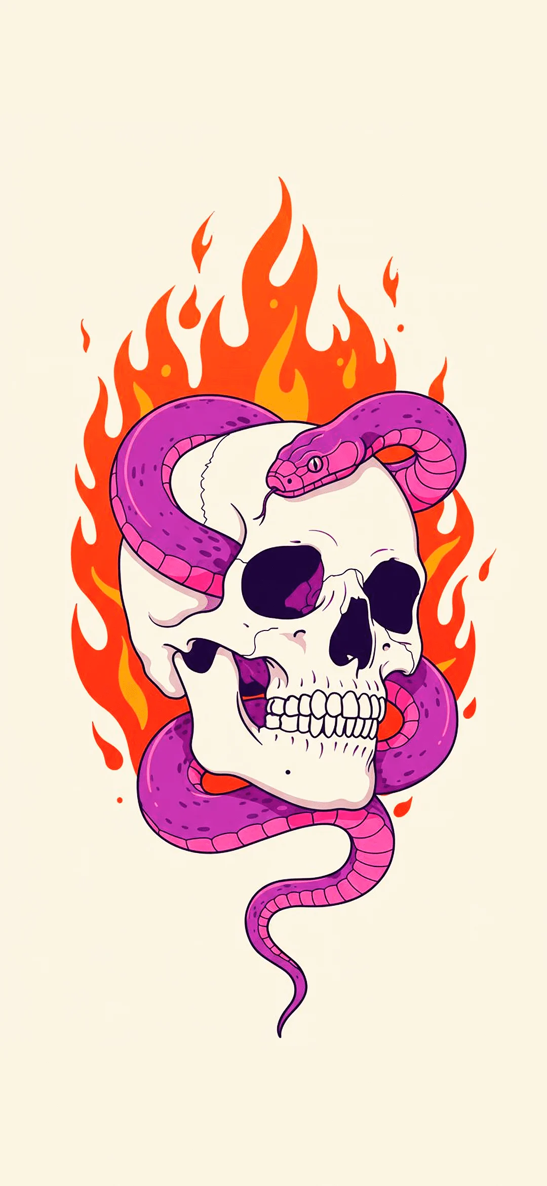 Fire skull with a snake – flaming skull and serpent illustration