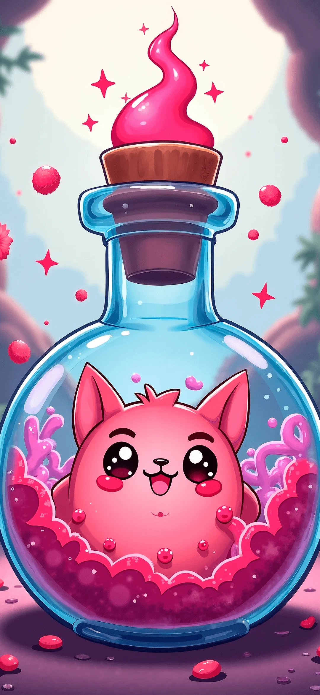 Pink animal in a flask