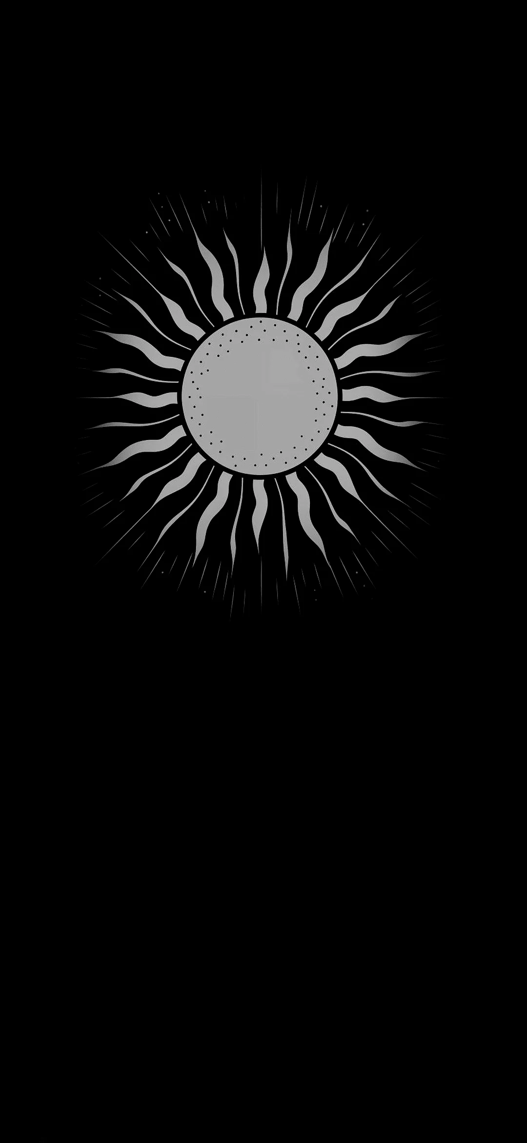 White sun on a black background – minimalist sun illustration