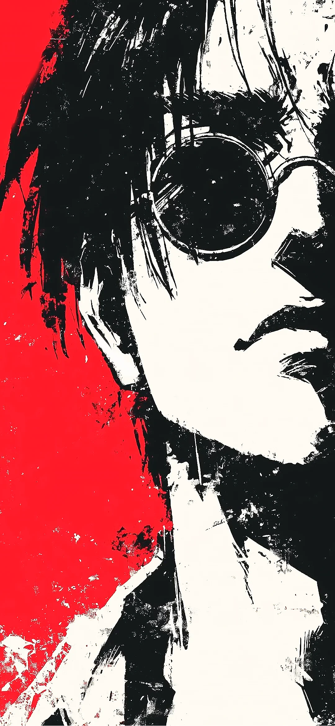 Portrait of a man wearing round glasses in expressive, artistic style with lively colors and detail