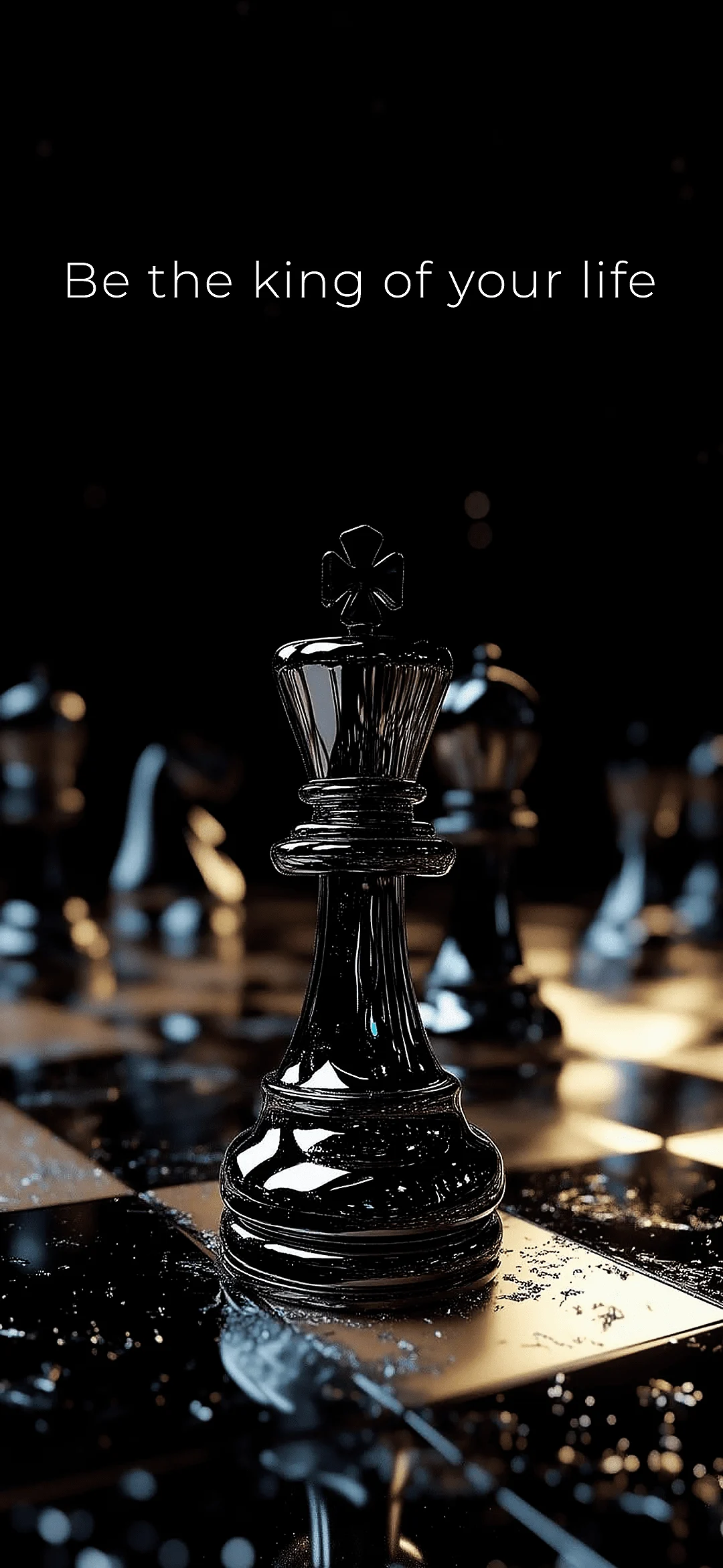 Motivational quote “Be the King of Your Life” with crown graphics and elegant typography on a striking background