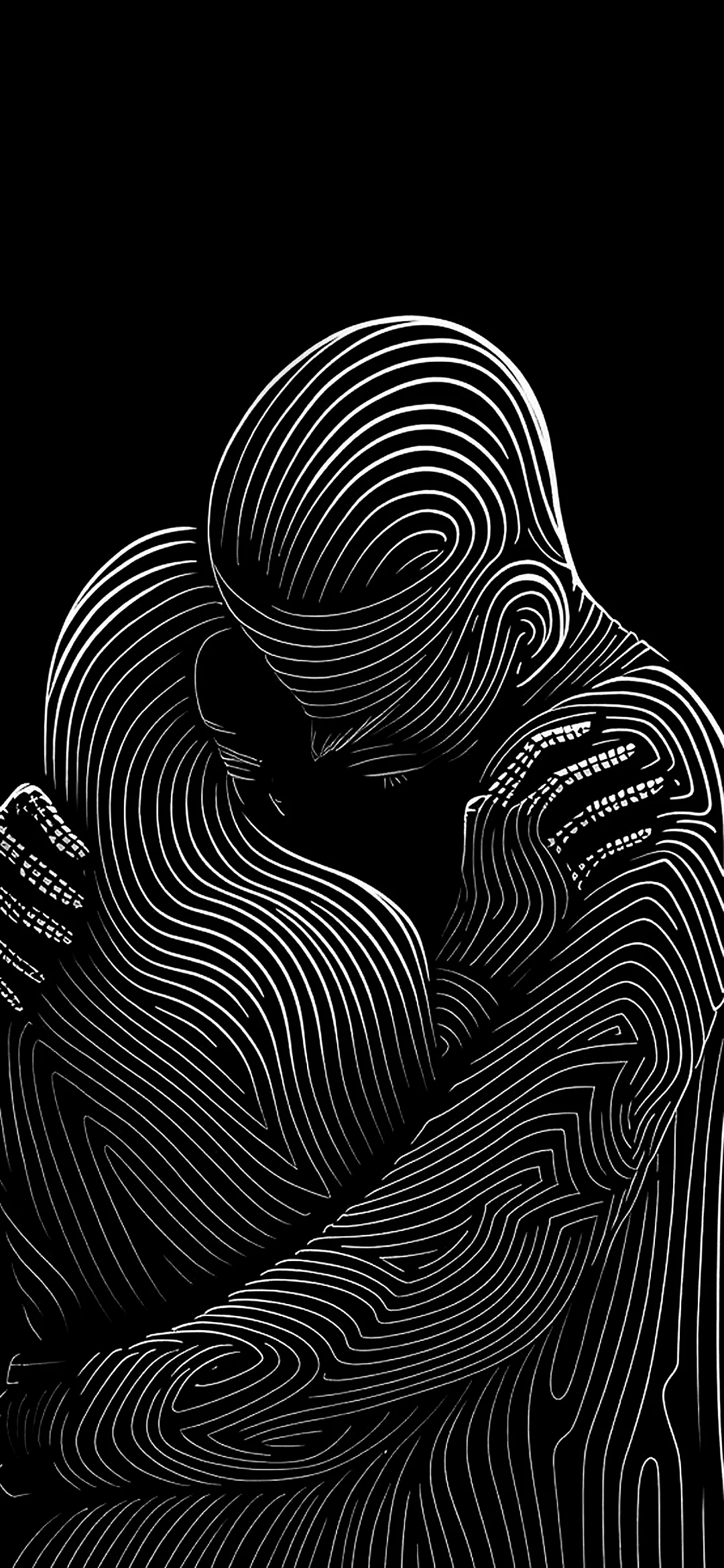 Artistic drawing of a couple hugging tightly, conveying deep emotion and affection in a soft, sketched style