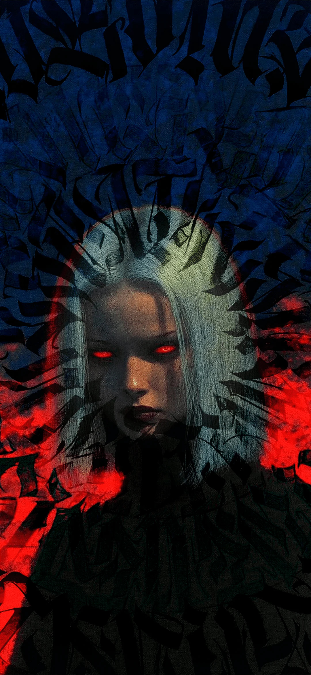 girl with red eyes calligraphy wallpaper hd – artistic fusion background