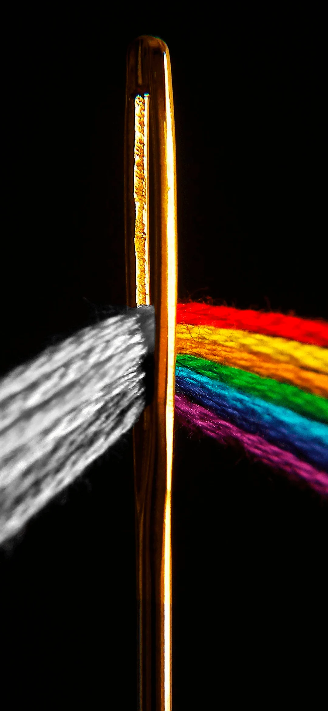 needle with rainbow threads wallpaper hd – colorful sewing creativity art background