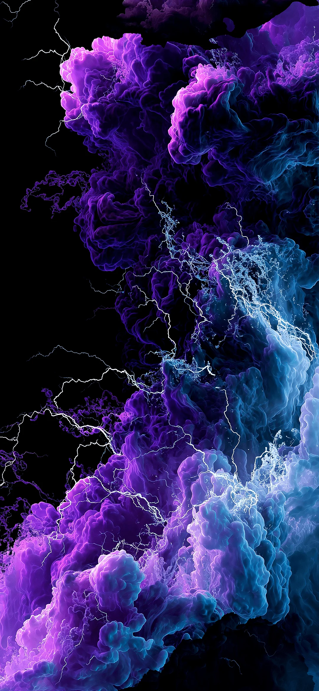 Night sky with vivid lightning bolt, illuminating clouds with electric energy for a dramatic weather scene