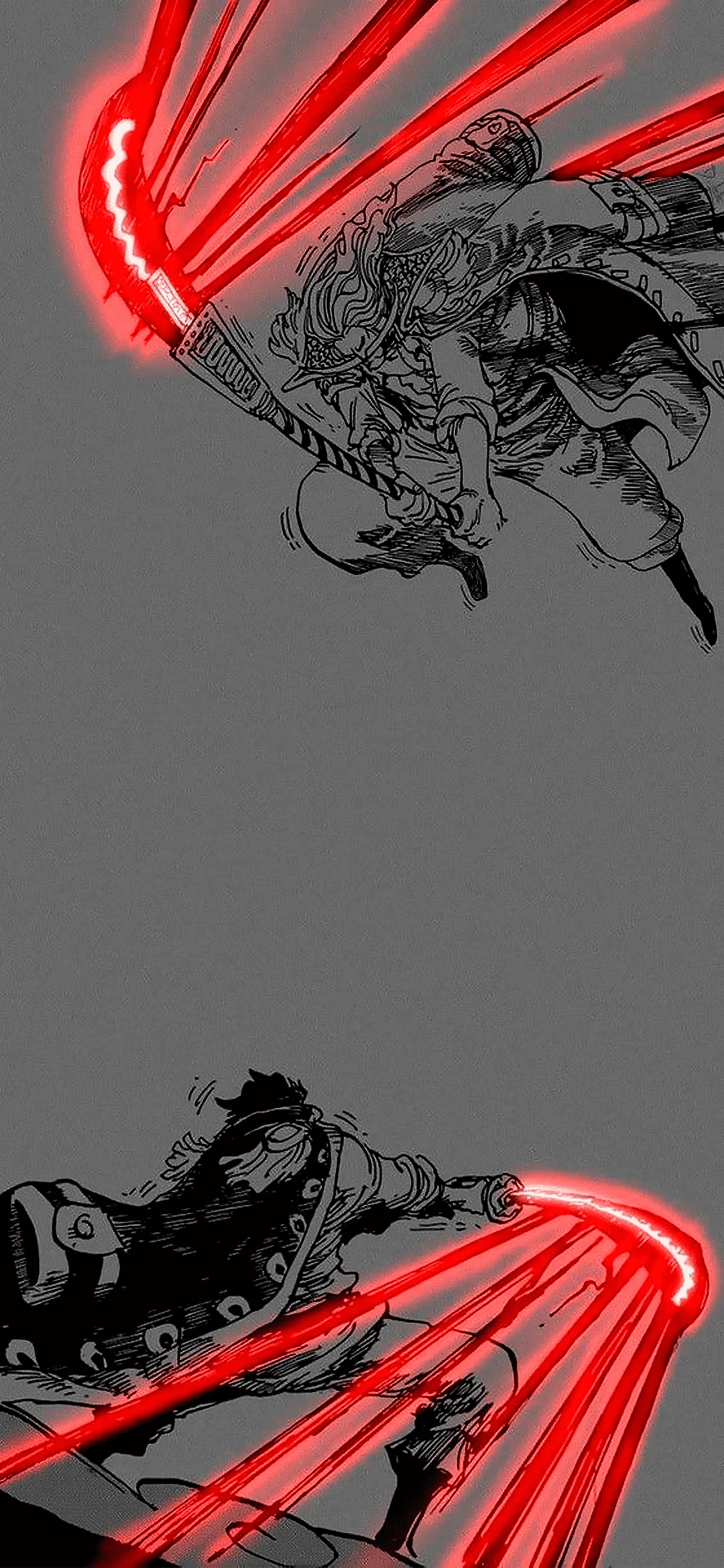 One Piece fight scene featuring Luffy and Zoro in dynamic combat poses surrounded by energy effects