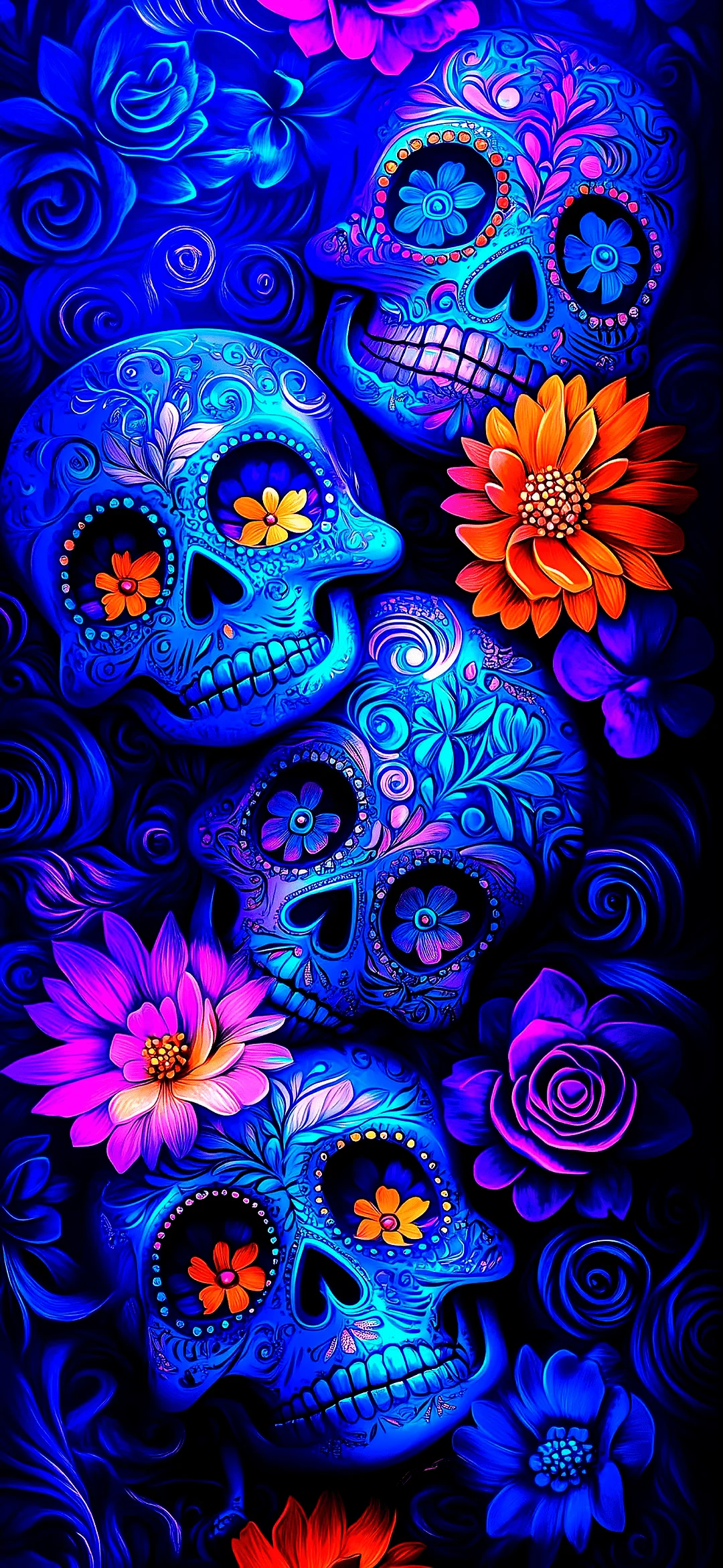 Purple skulls with flowers wallpapers