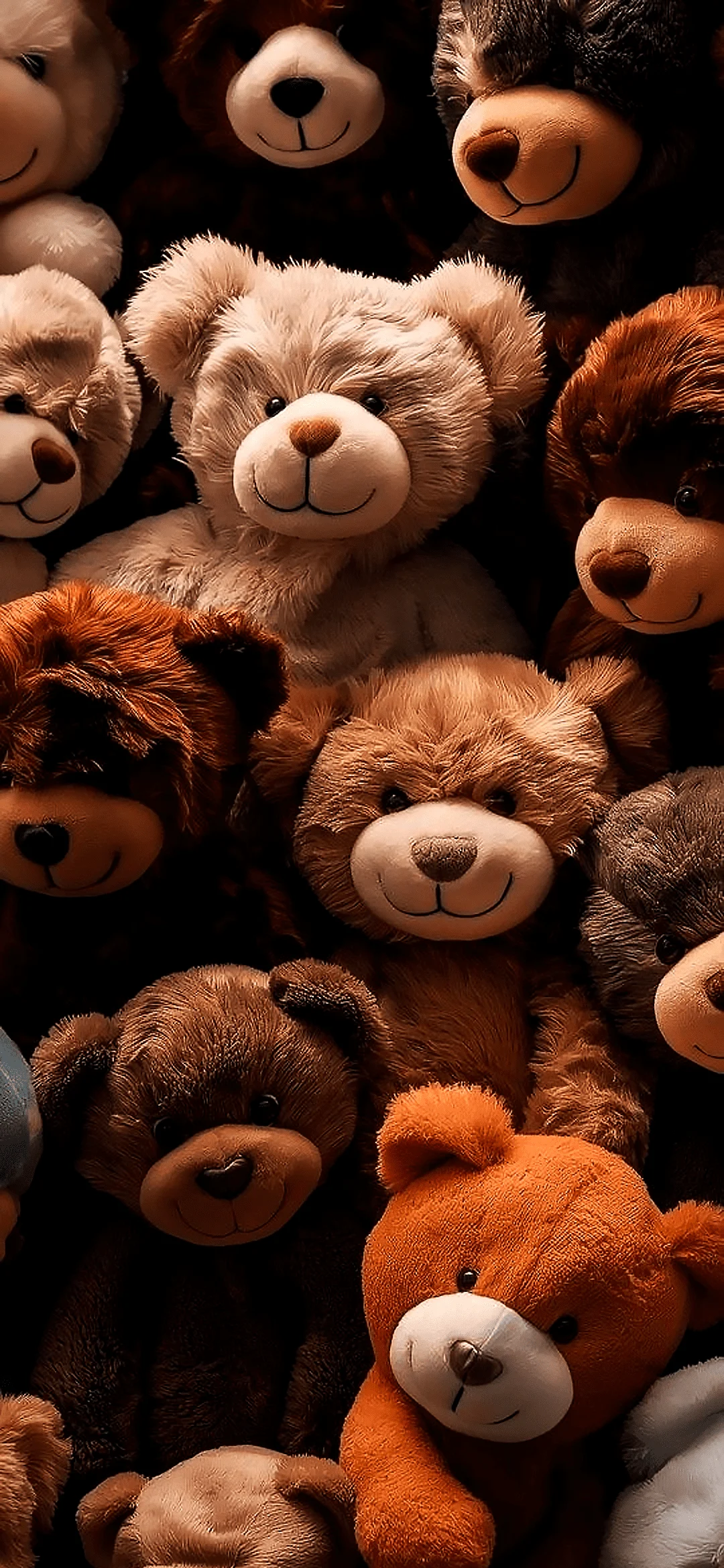 Adorable teddy bears in soft plush with button eyes and cuddly appearance on a warm, cozy background
