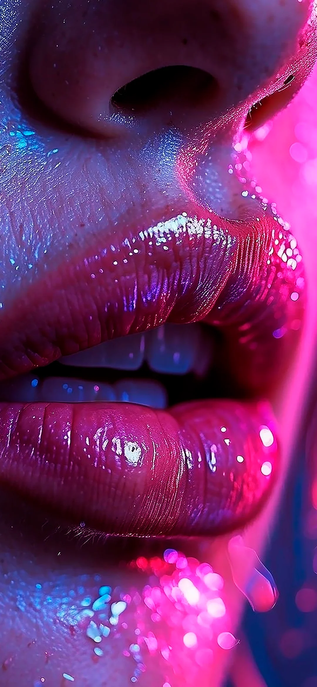 Close-up of a girl’s lips with subtle shine and natural color, detailed and artfully captured
