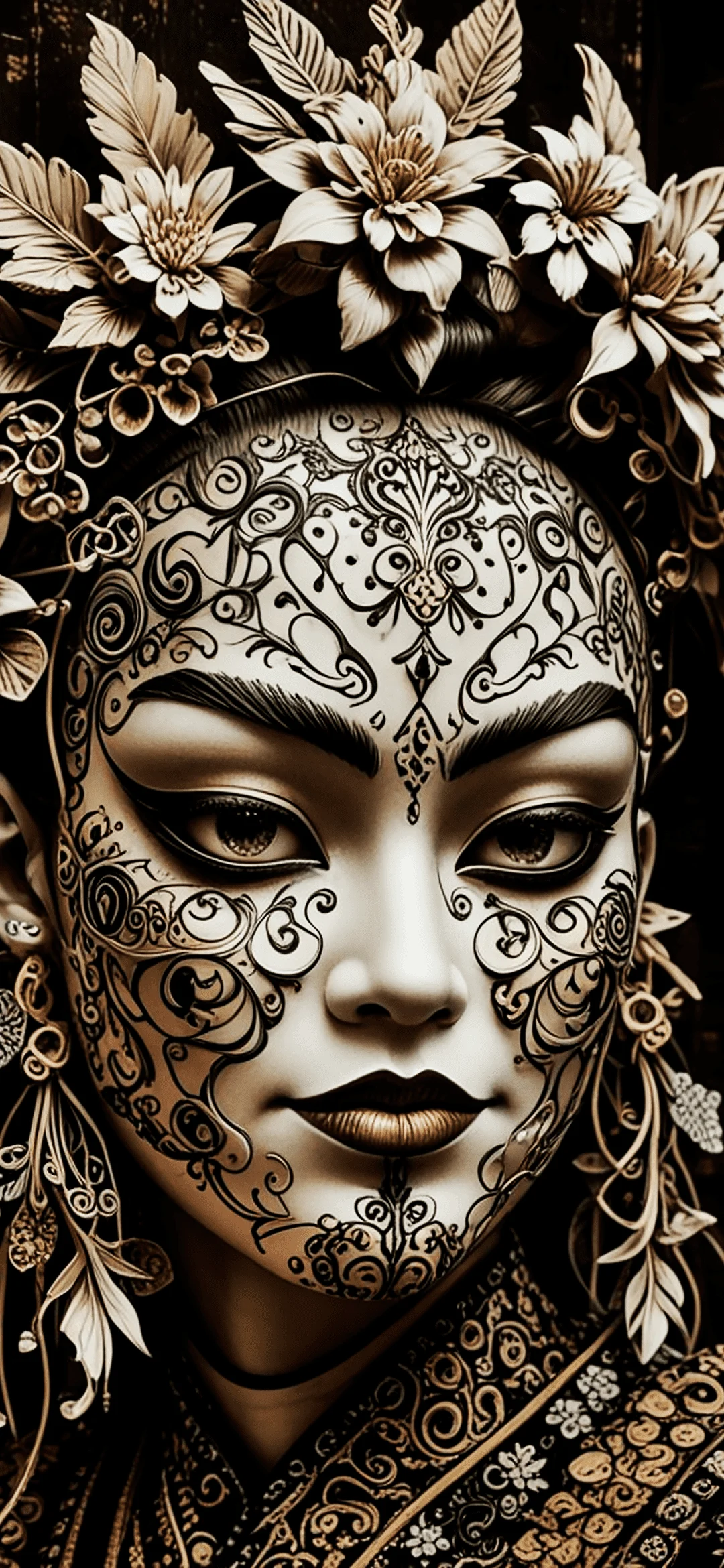 A woman in a Japanese mask wallpaper