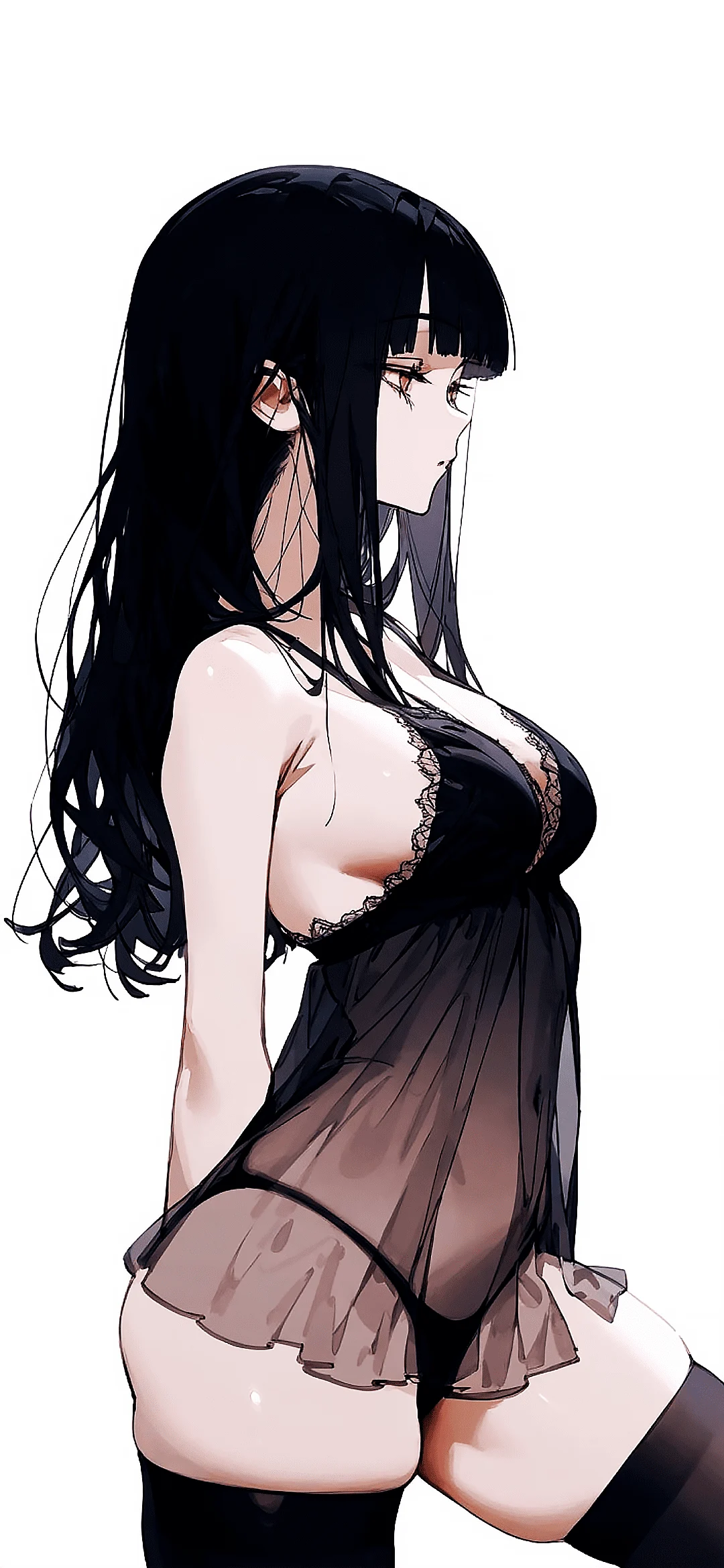 Anime woman in a black nightgown
