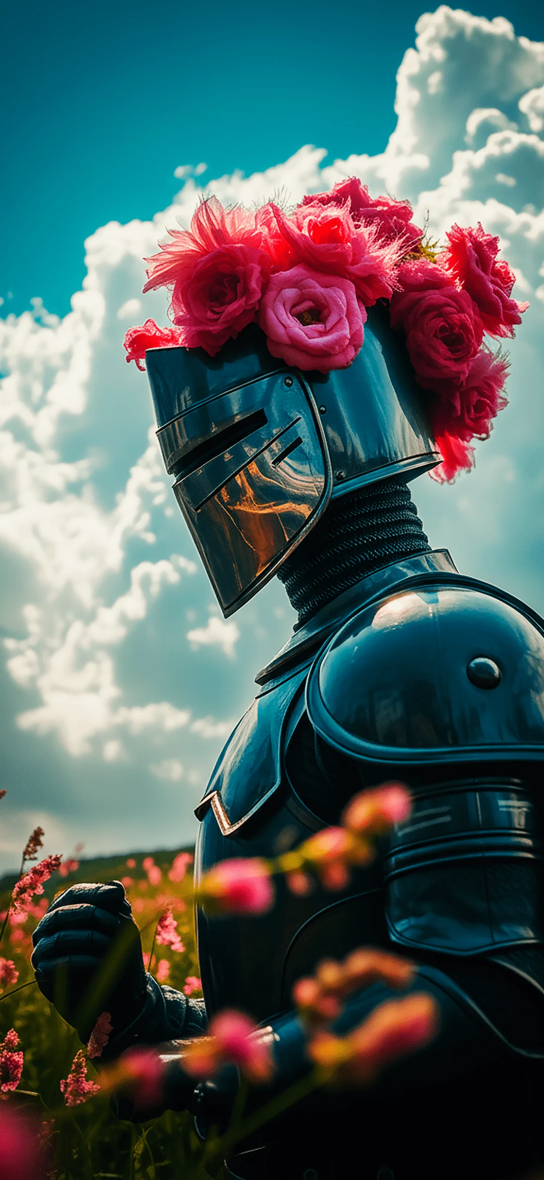 Knight with flowers on head wallpaper hd for phone