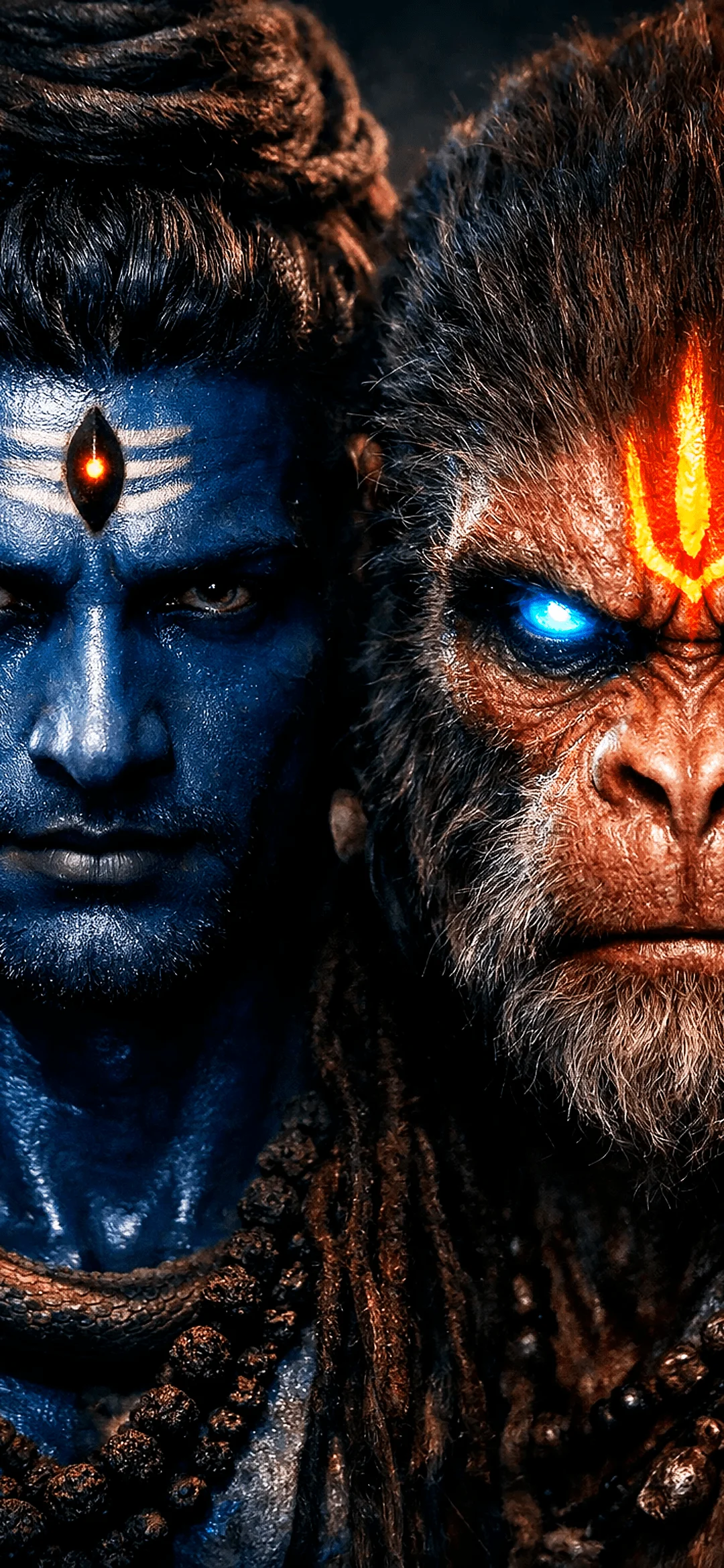 Portrait colored Lord Krishna with Lord Hanuman