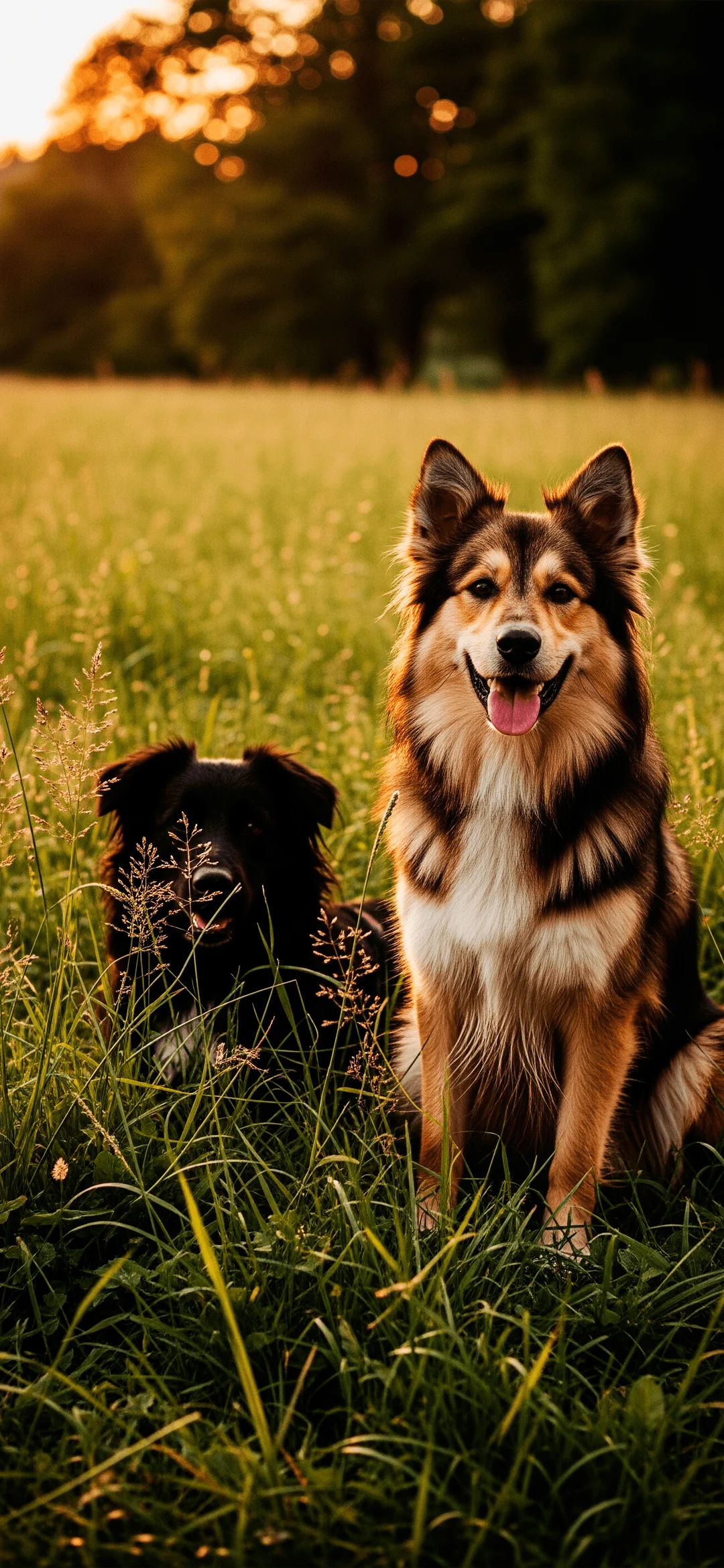 Two dogs in a field wallpaper