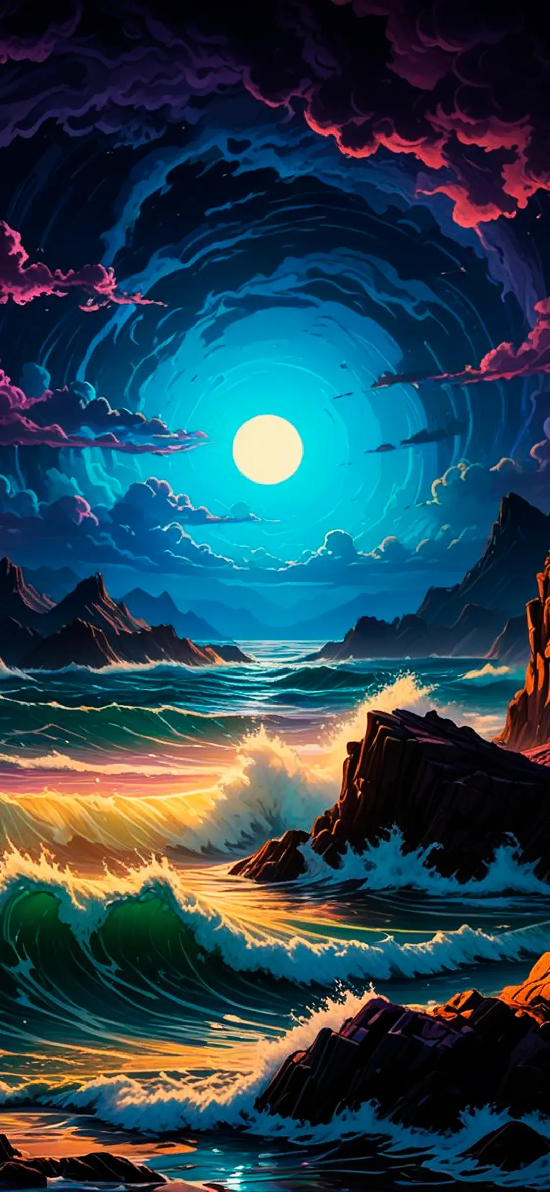 A dramatic seascape with towering waves wallpaper