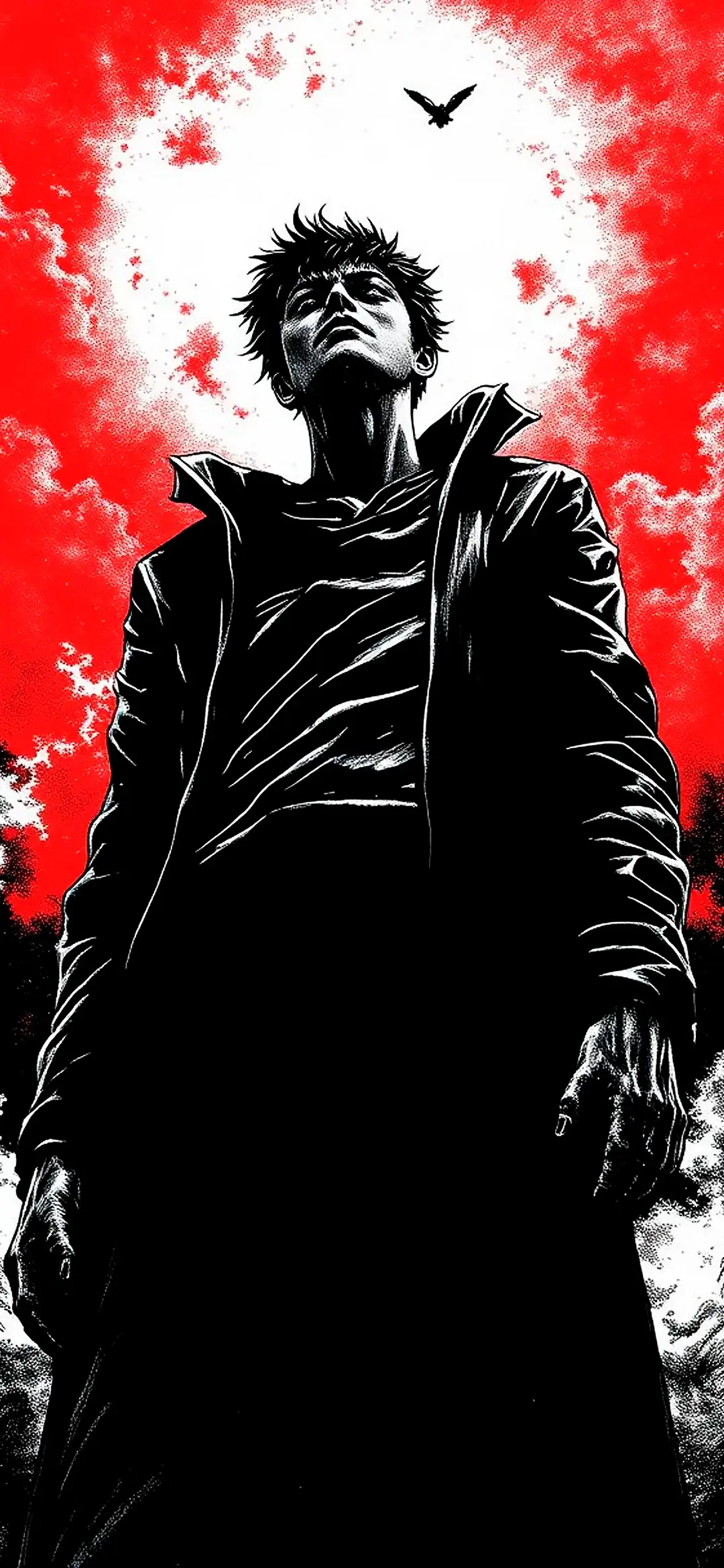 Anime boy with red sky