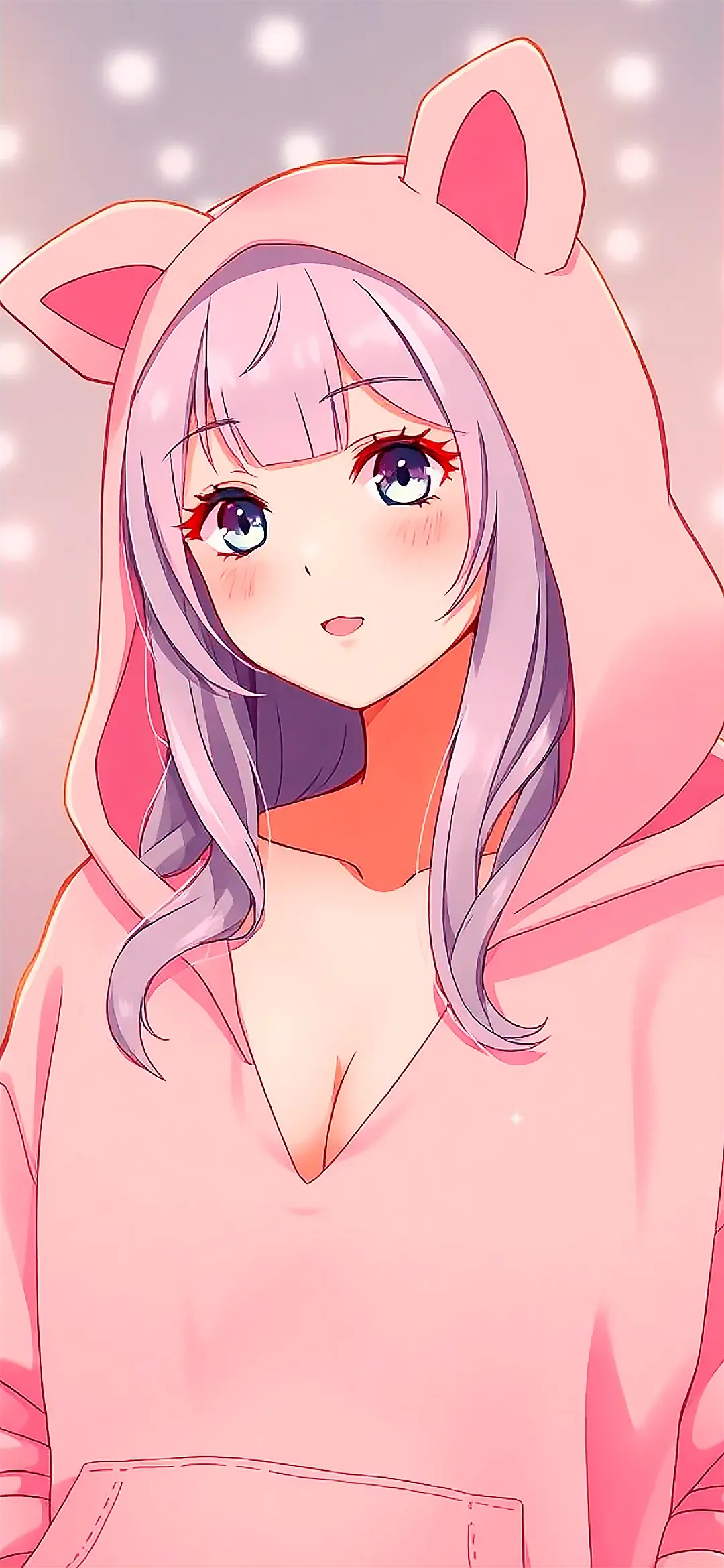 Anime girl with pink oversized hoodie wallpaper
