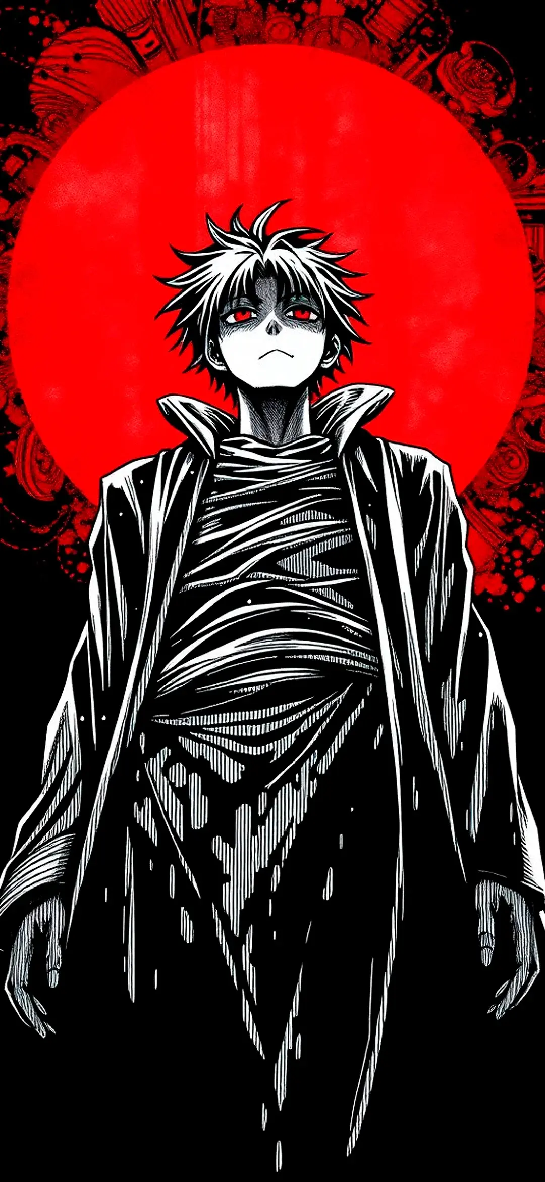 Anime man with red sun and eyes wallpaper