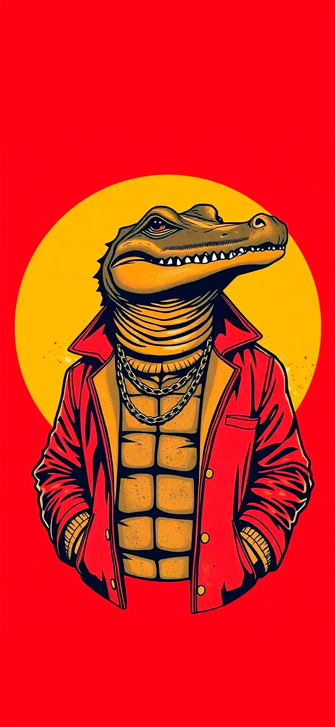 Crocodile wearing a vintage jacket