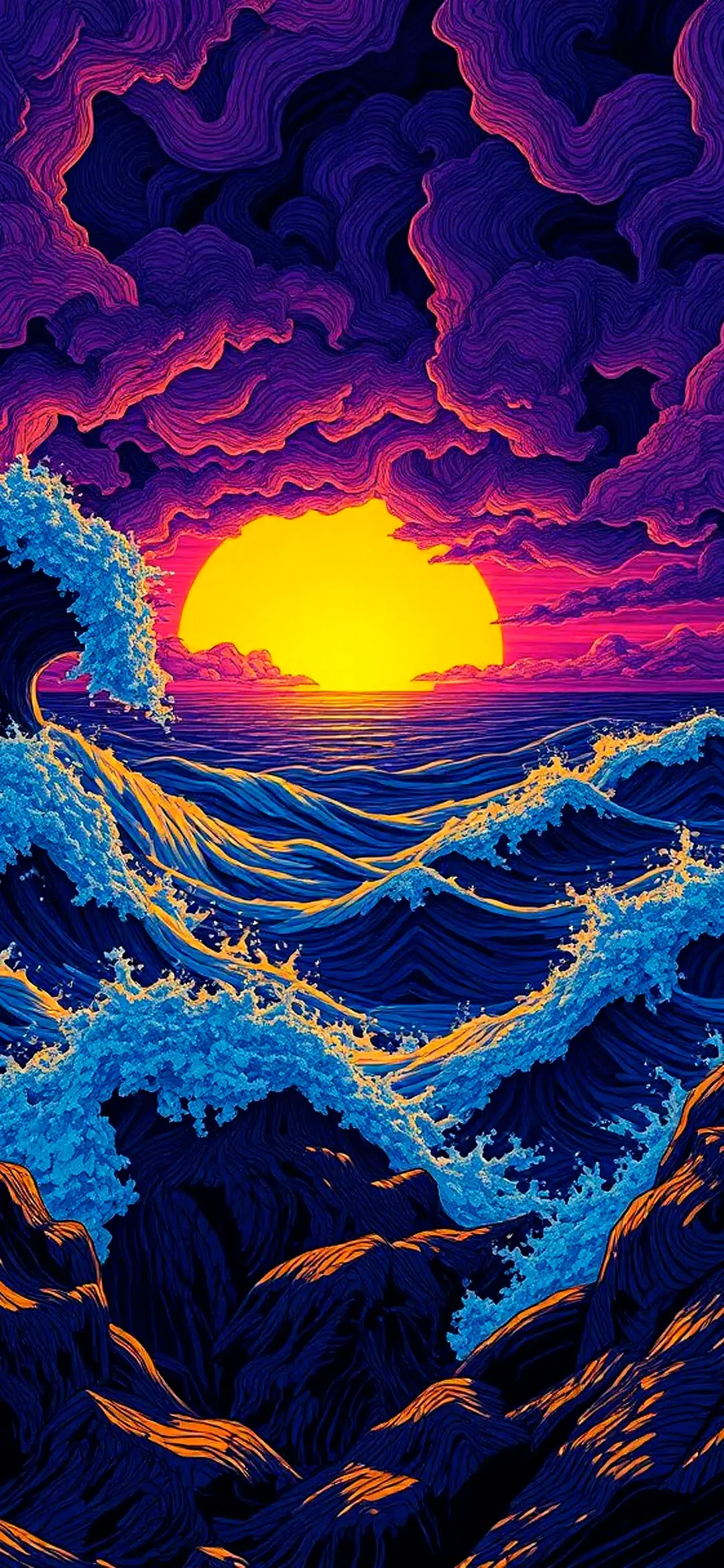 Dramatic seascape in psychedelic post-impressionism wallpapers