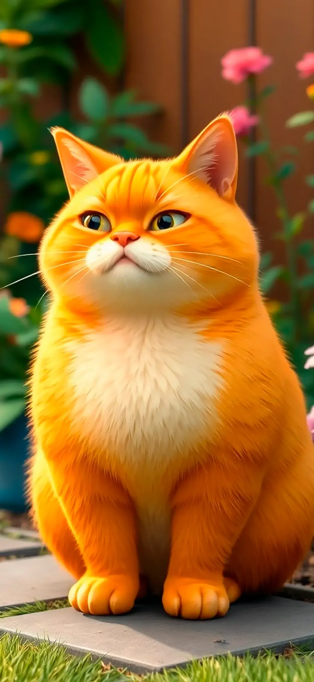 Fat orange cat cartoon style wallpaper