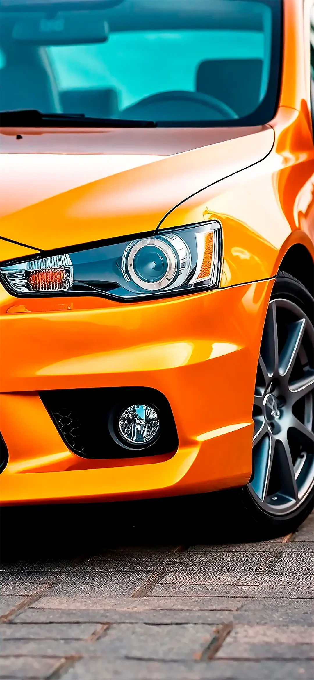 Gold color Mitsubishi Lancer X wallpaper