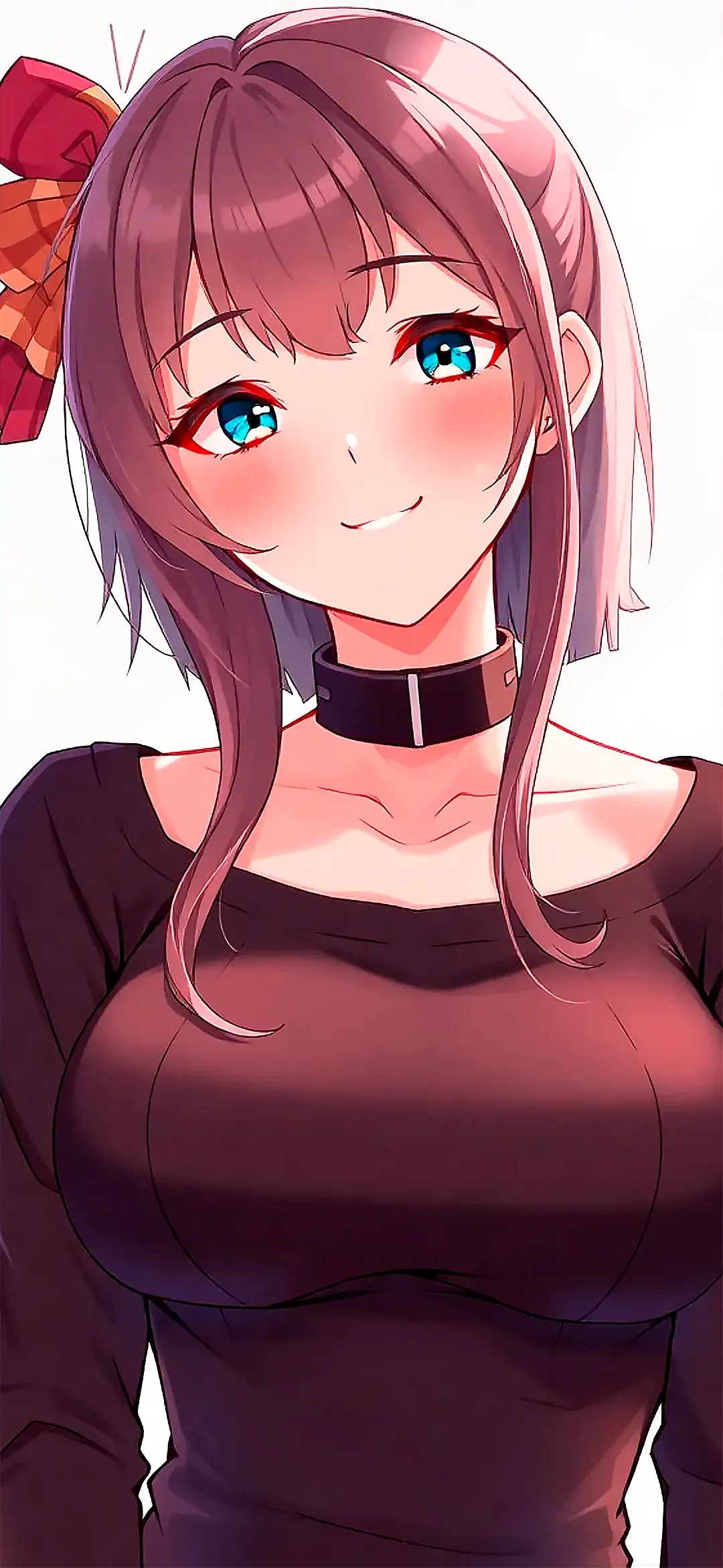 Happy portrait anime woman with brown hair wallpaper