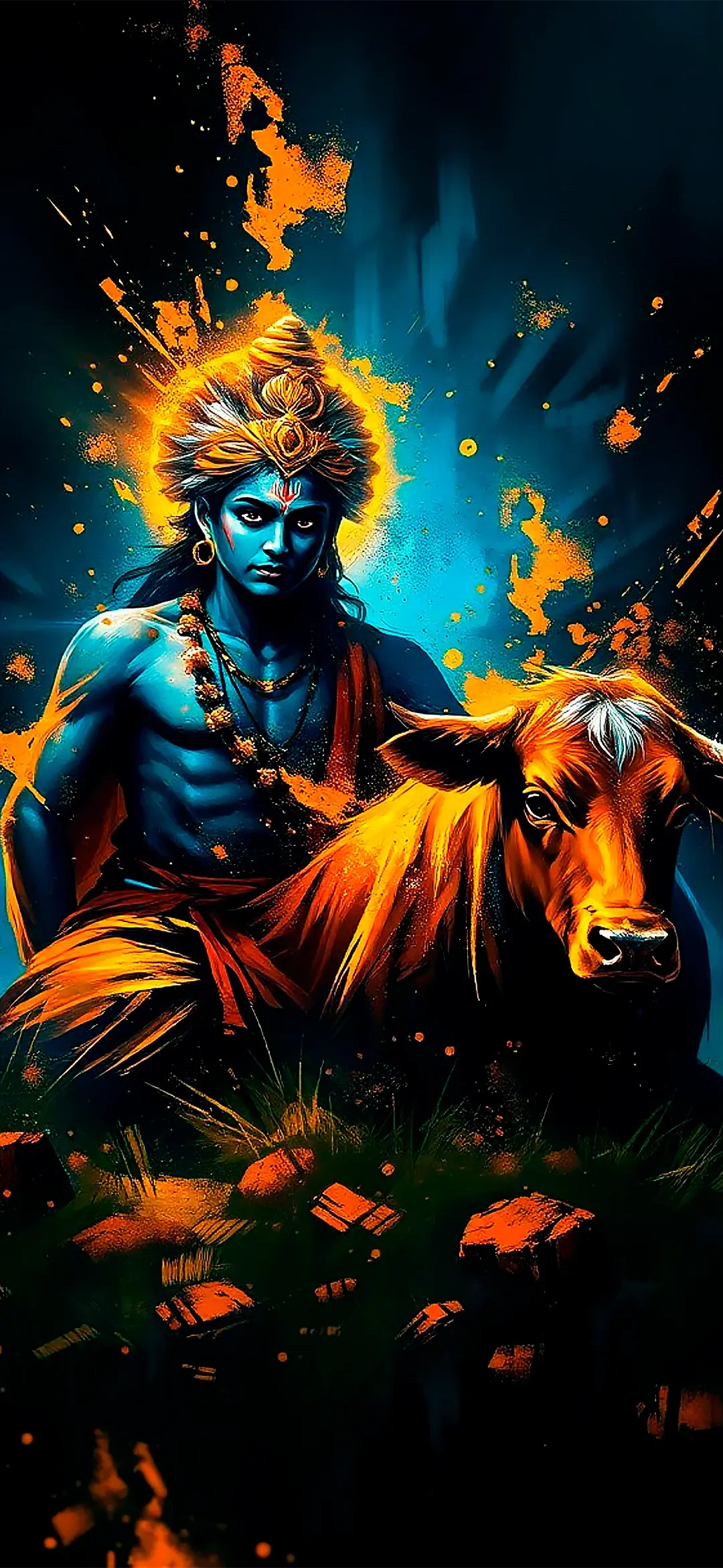 Krishna with cow colored style wallpaper