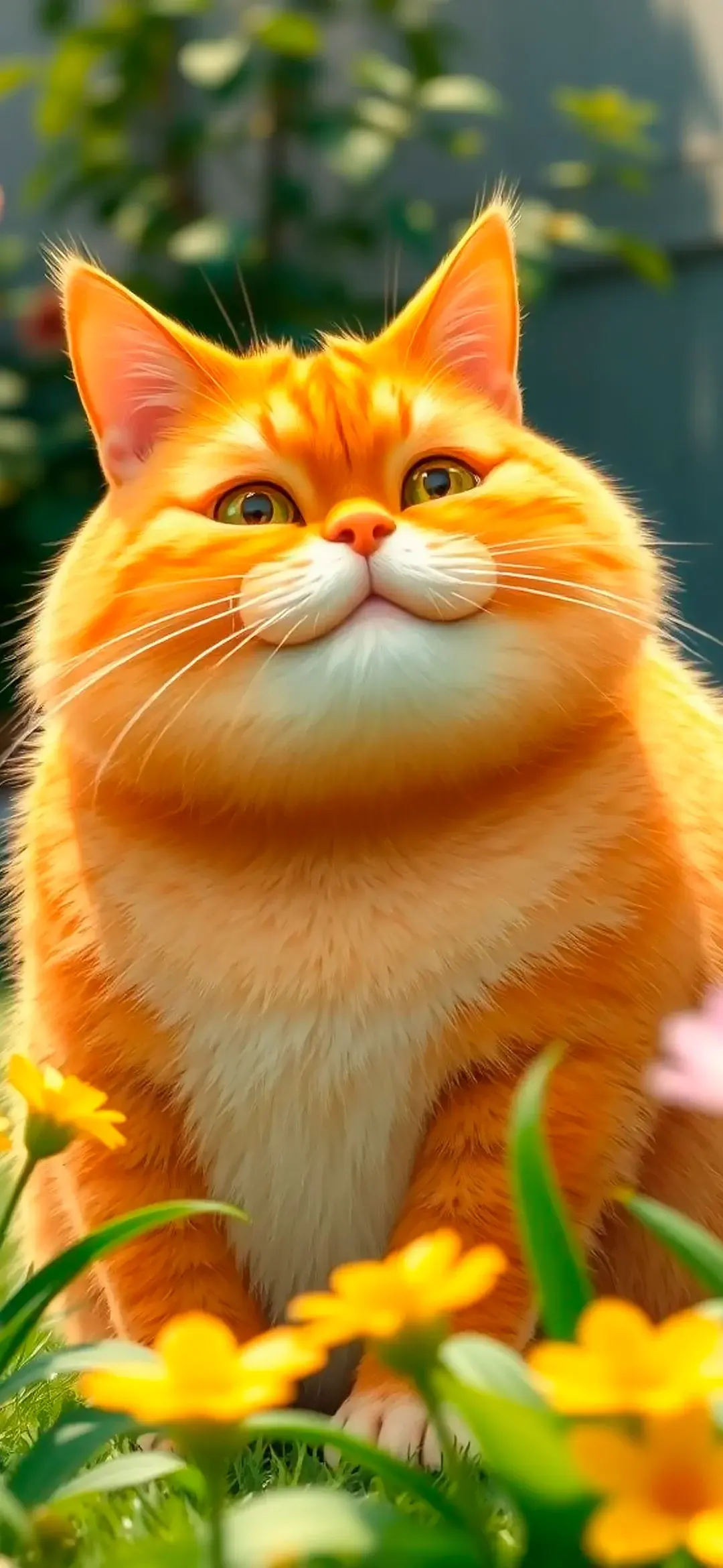 Orange fat cat cartoon style wallpaper