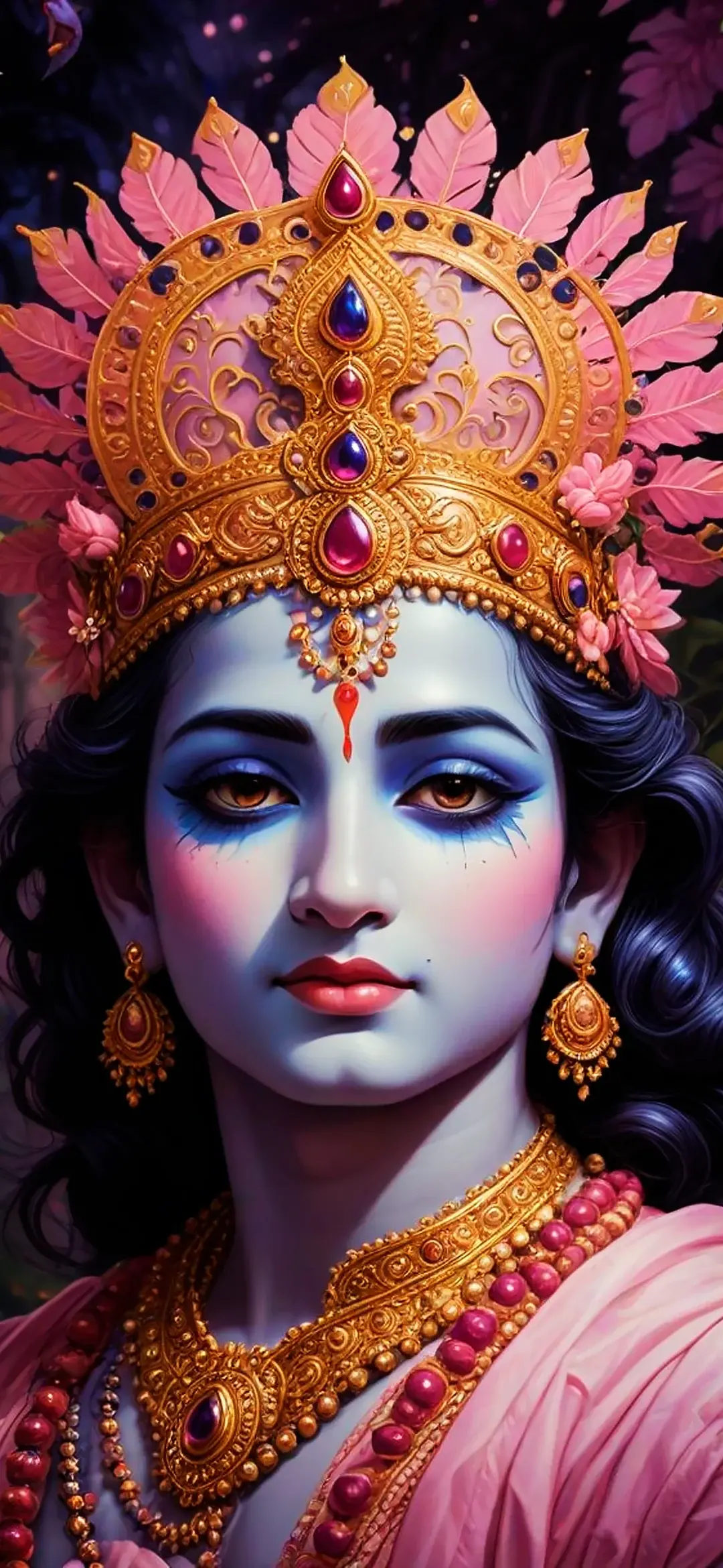 Portrait of Krishna in pink and purple colors wallpaper