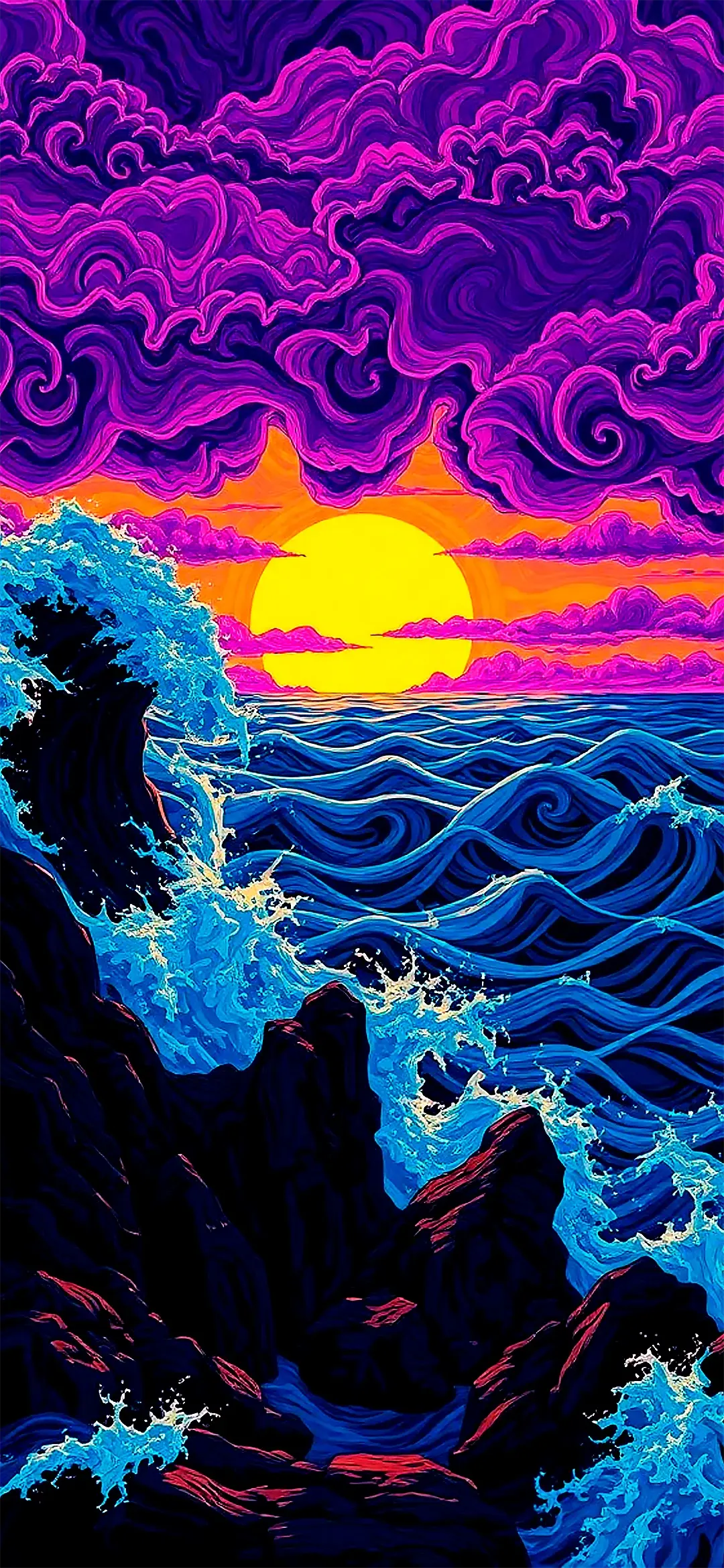 Stunning seascape with towering waves and a rocky coastline