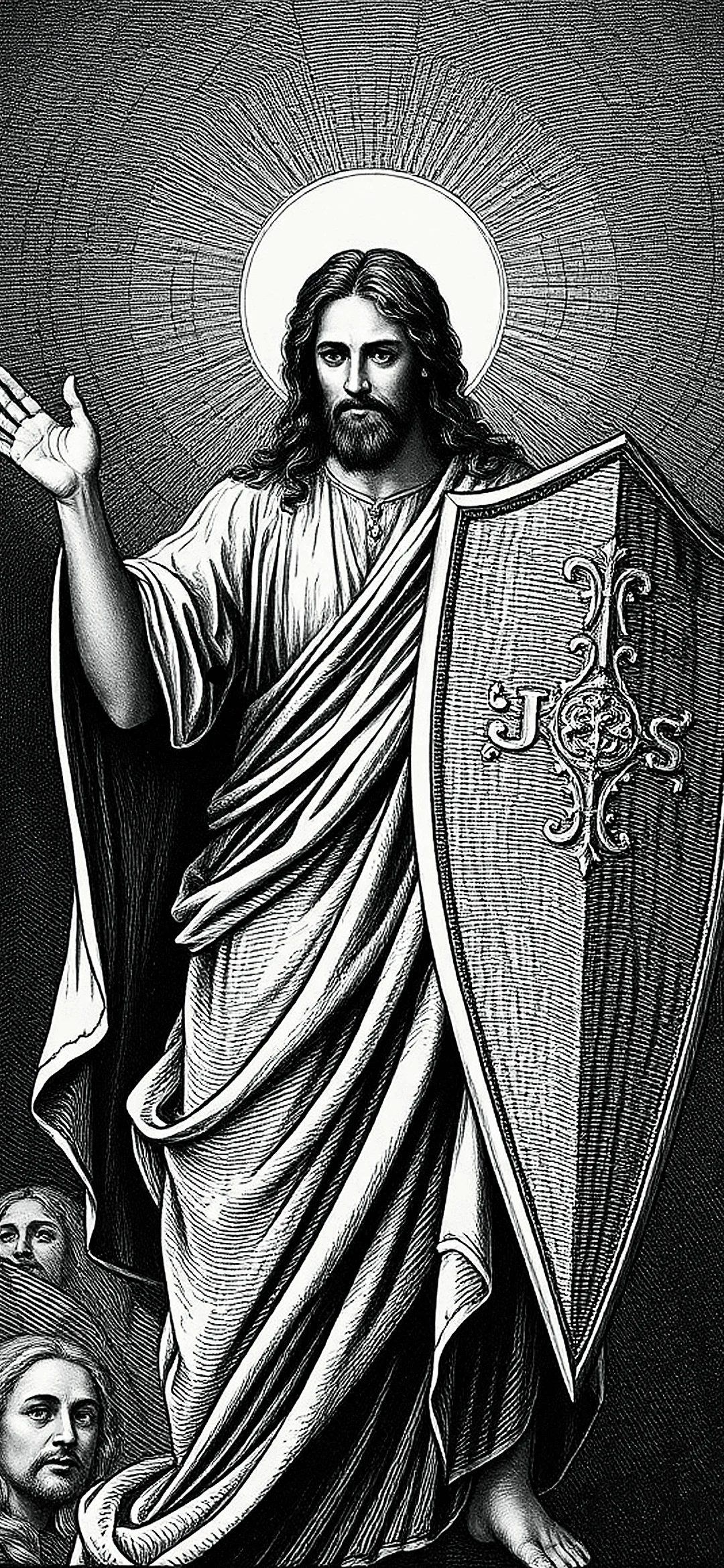 Style Gustave Dore Jesus with shield wallpaper