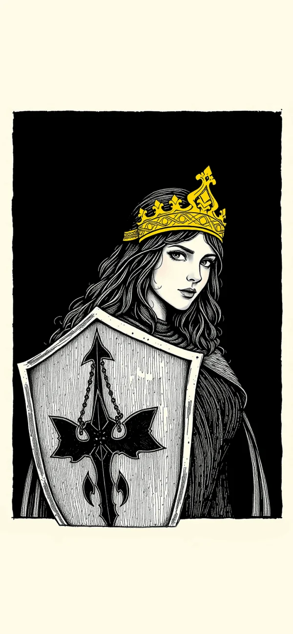 Woman knight with shield wallpaper