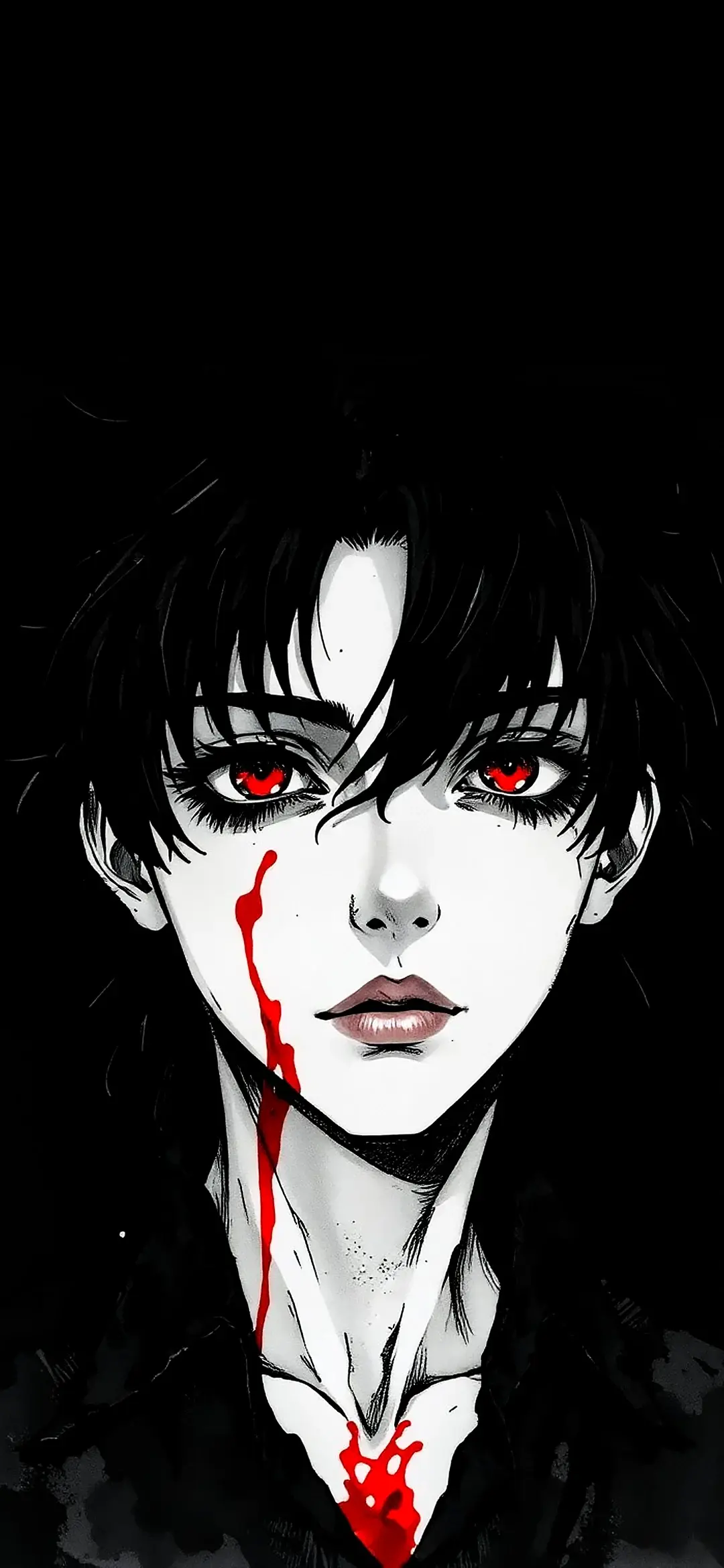 portrait anime boy black hair red eyes wallpaper
