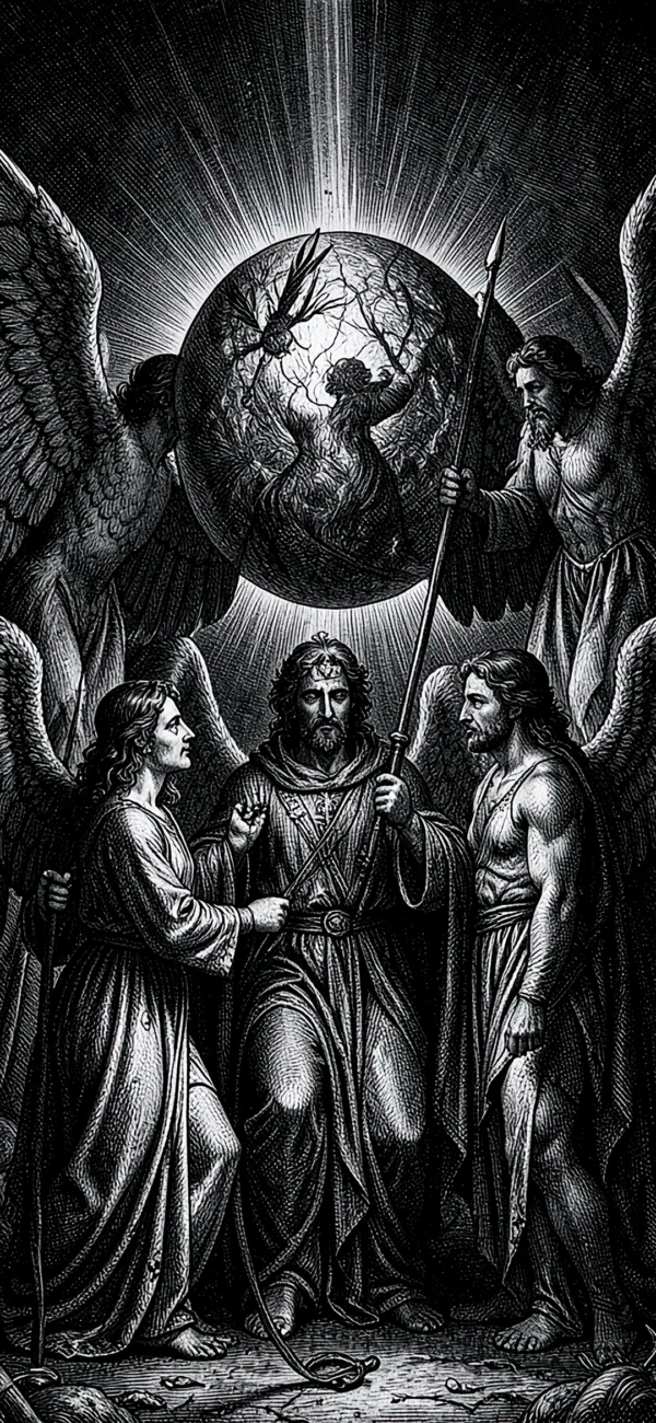 Biblical Angelic Woodcut Art Wallpaper