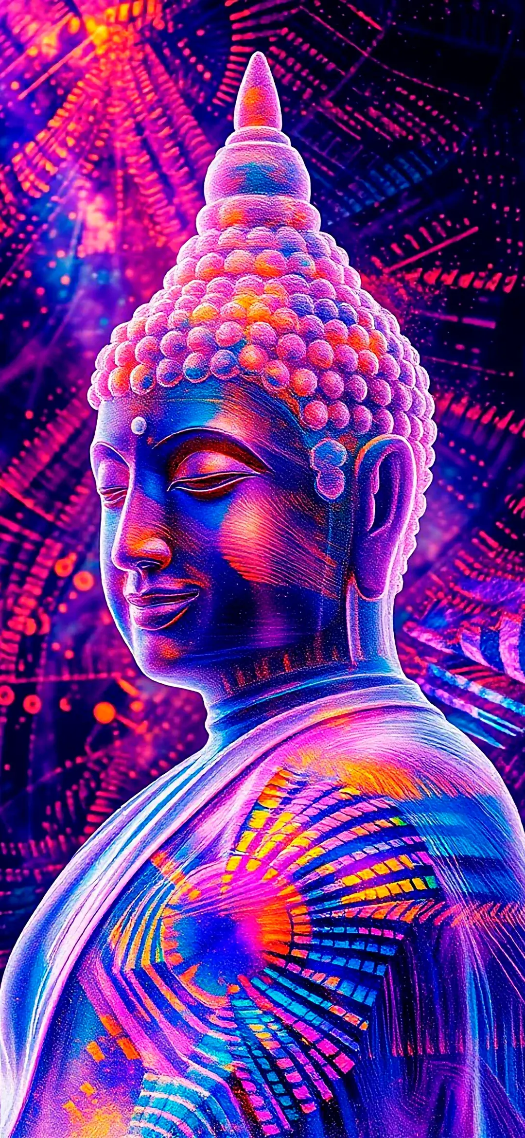 Buddha psychedelic style left view side wallpaper
