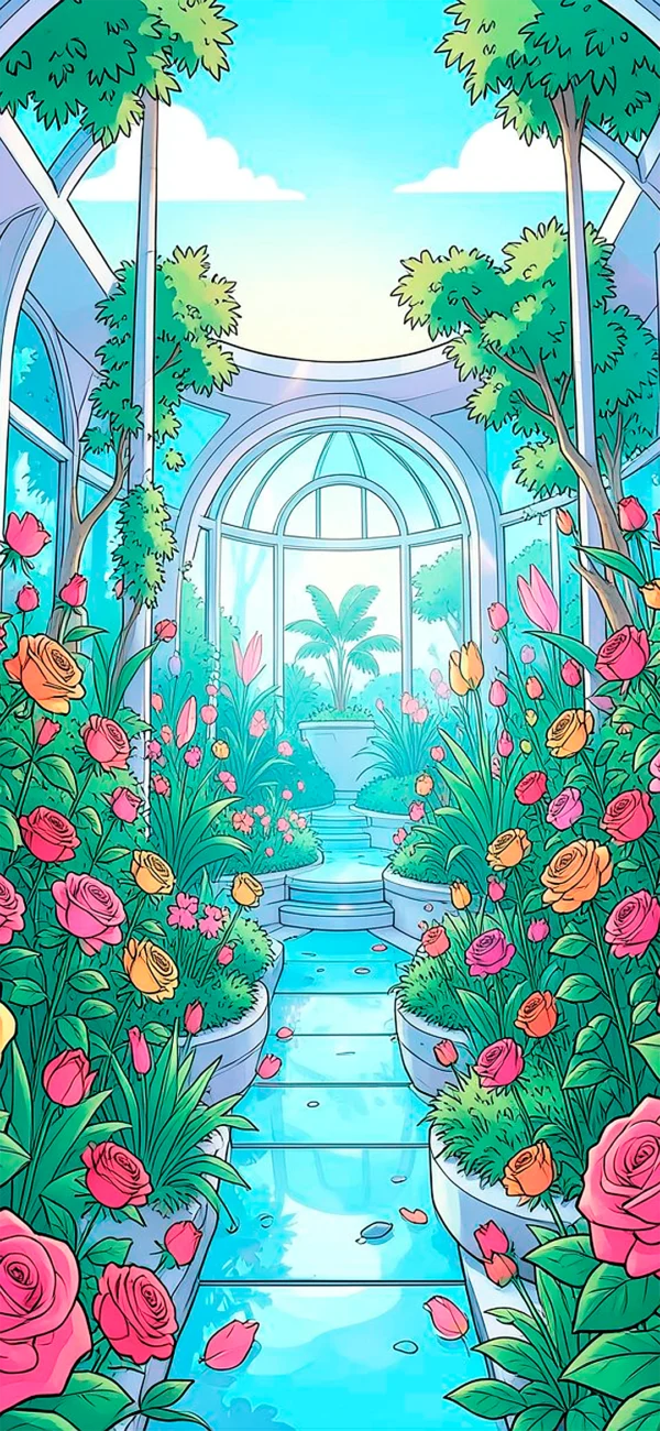 Futuristic botanical garden with blooming roses wallpaper